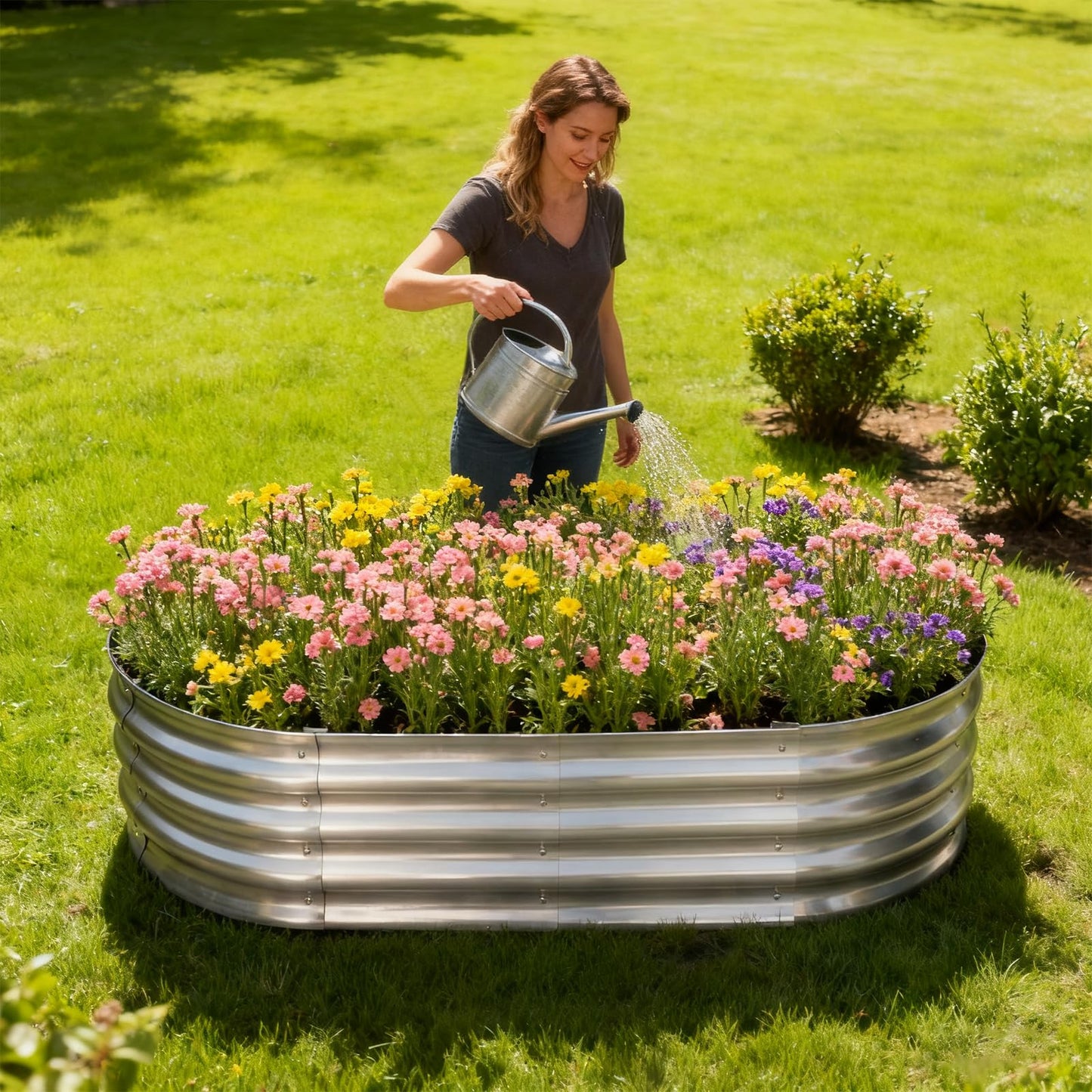 TATAANTY Galvanized Raised Garden Bed for Outdoor: 4X2X1ft Durable Metal Vegetable Plant Container Kit - Oval Planter Box for Gardening Flower Trough (2 Pack)