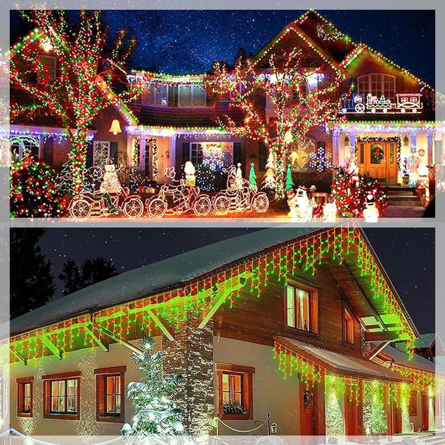Solar Christmas Icicle Lights Outdoor,304 LED Outdoor Christmas Decorations 8 Modes Waterproof Solar Icicle Lights for Patio Yard Garden Wedding Party House Xmas Tree Roof Decorations(Red and Green)