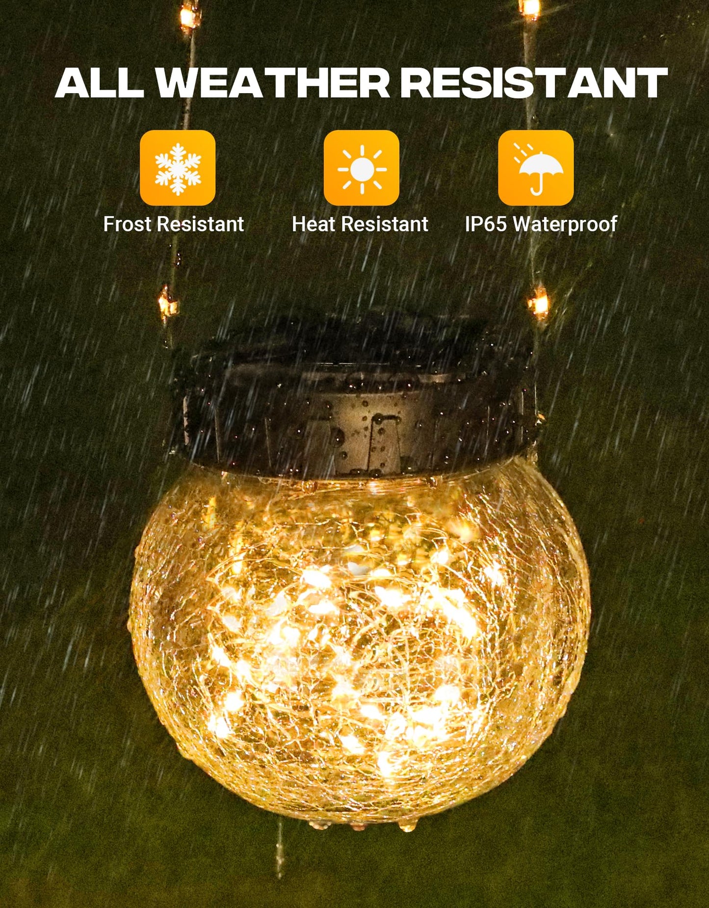 PARTPHONER Solar Lights Outdoor Waterproof 12-Pack, Solar Powered Hanging Lantern Cracked Glass Hanging Globes for Yard Decor Christmas Decoration, Shepherd Hook, Garden Tree Ornaments, Warm White