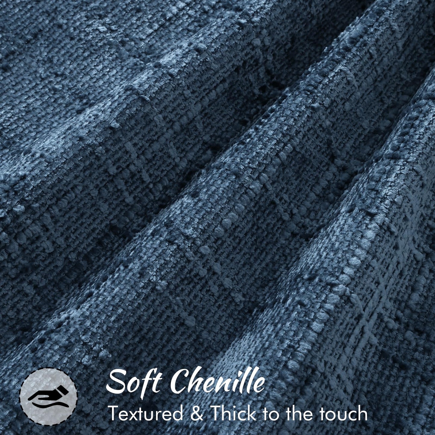 decorUhome Chenille Throw Pillow Covers 20x20 Set of 2, Thick Textured Slubby Neutral Decorative Pillow Covers with Elegant Design for Couch, Sofa, Living Room, Navy Blue