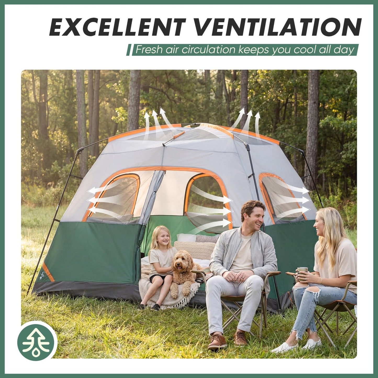 OLIXIS 6 Person Camping Tent, 81in Tall Waterproof Windproof Tent with Double Layer, Large Mesh Windows & Carry Bag, Quick Setup for Family Outdoor, Backpacking, Hiking, Green