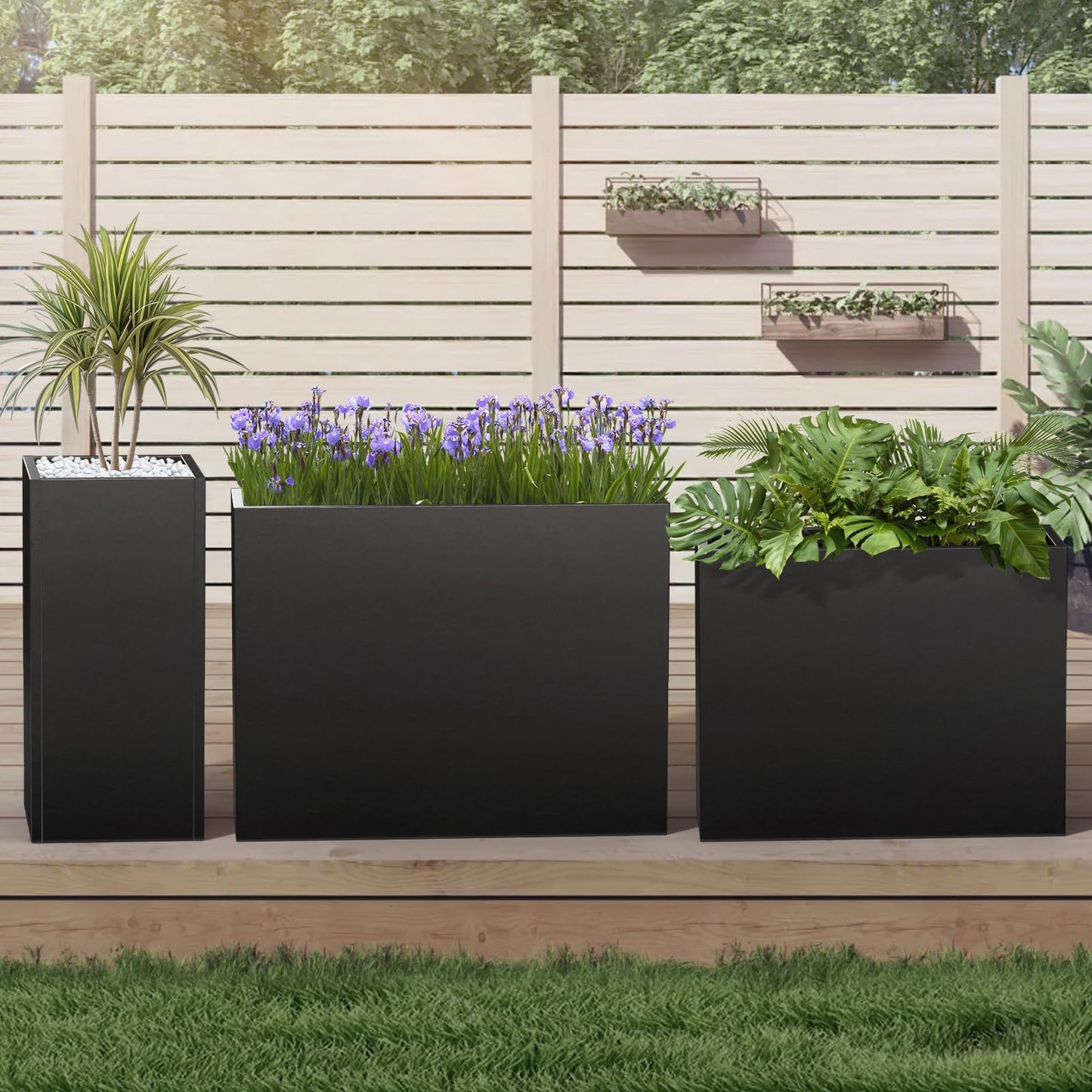 Baotree Metal Planter Box, Planter Boxes Outdoor Heavy Duty Metal Garden Planter Spliced Flower Pot with Partitions, All-Weather Use with Drainage Holes for Patio/Porch-30 x 14" x 14"