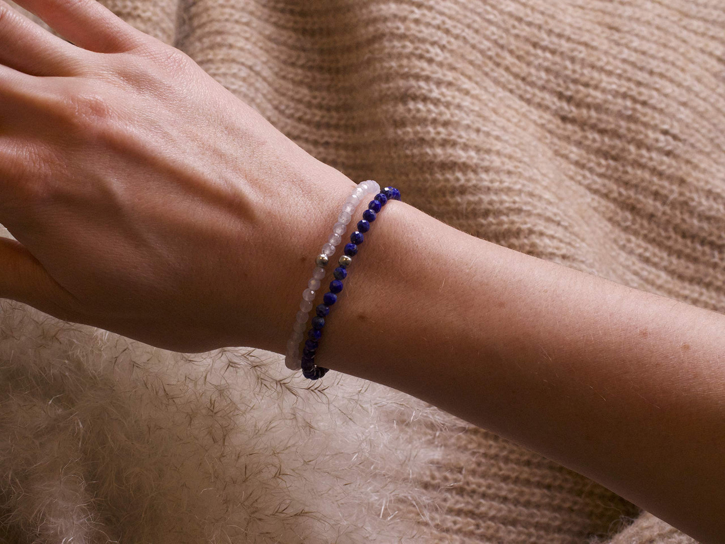 BERGERLIN Genuine lapis lazuli bracelet with 925 Sterling silver - real lapis lazuli bracelet with 4mm pearls, faceted - Size L