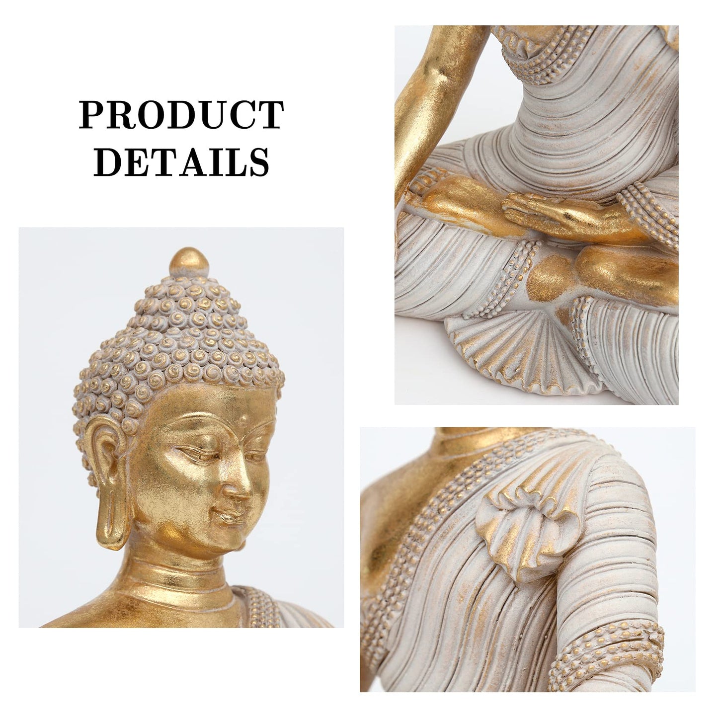 Gold Buddha Statue 10.2'' - Large Indoor Buddha for Home Decor, Zen, Living Room & Meditation