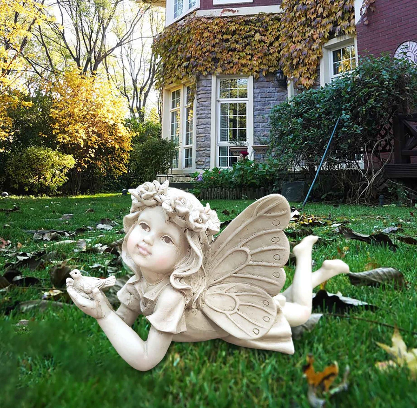Fairy Garden Decor - Angel Holding a Bird Garden Statues for Outside, Resin Fairies for Fairy Garden, Cute Yard Ornaments Outdoors, Ideal Gifts for Mom and Grandma, 11ā Width