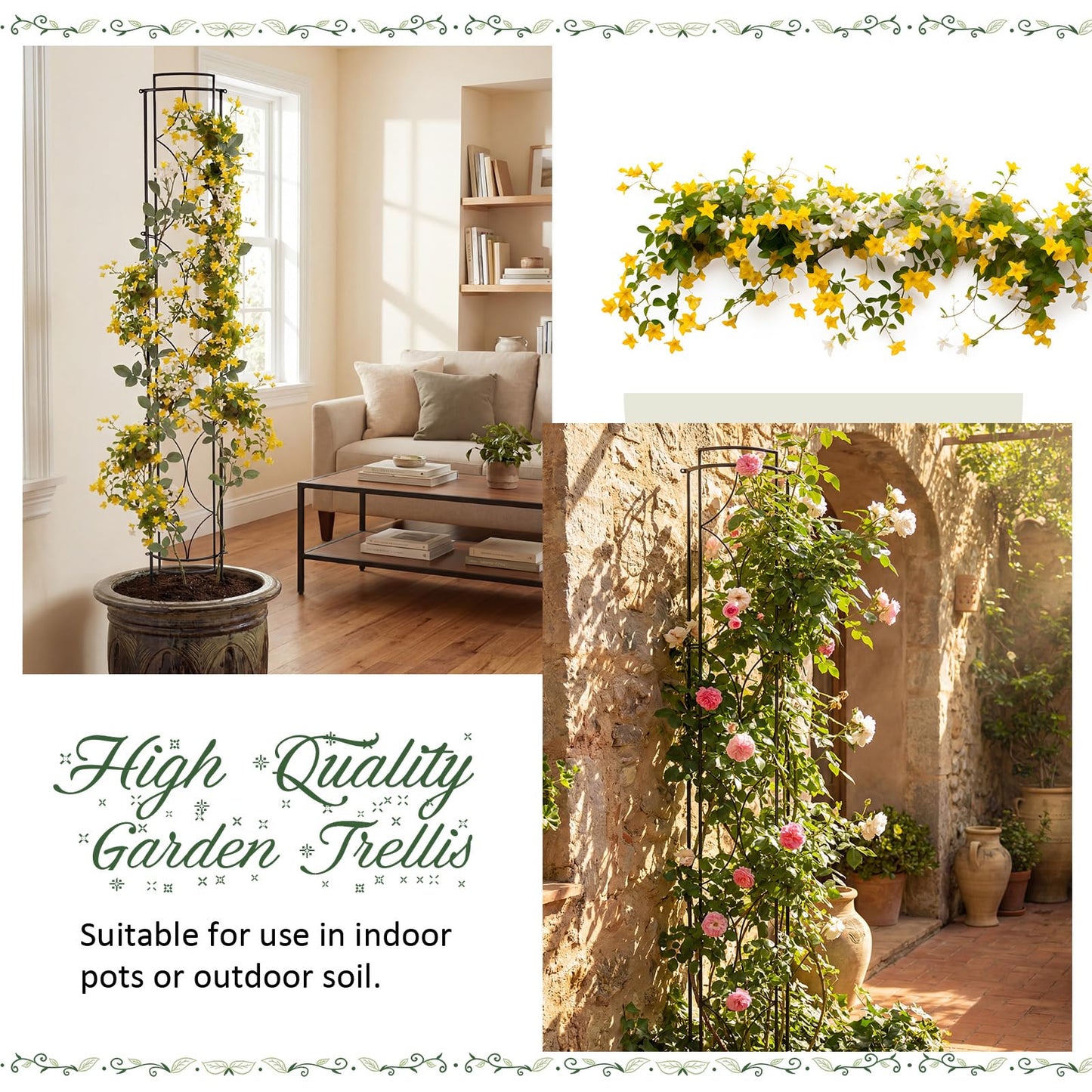 Novabright 2 Pack 71''h X9.8''w Garden Trellis for Climbing Plants Metal Plant Trelli Indoor Outdoor Metal Garden Trellis for Potted Plants Climbing Houseplants Flowers Decorative Outdoor Downpipes