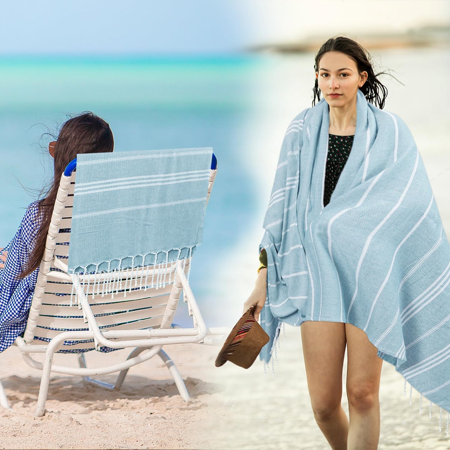 YSYJ Oversized Turkish Beach Towel Giant XXL Beach Towel Quick Dry Sand Free Extra Large Turkish Lightweight XL Beach Blanket for Travel Blue
