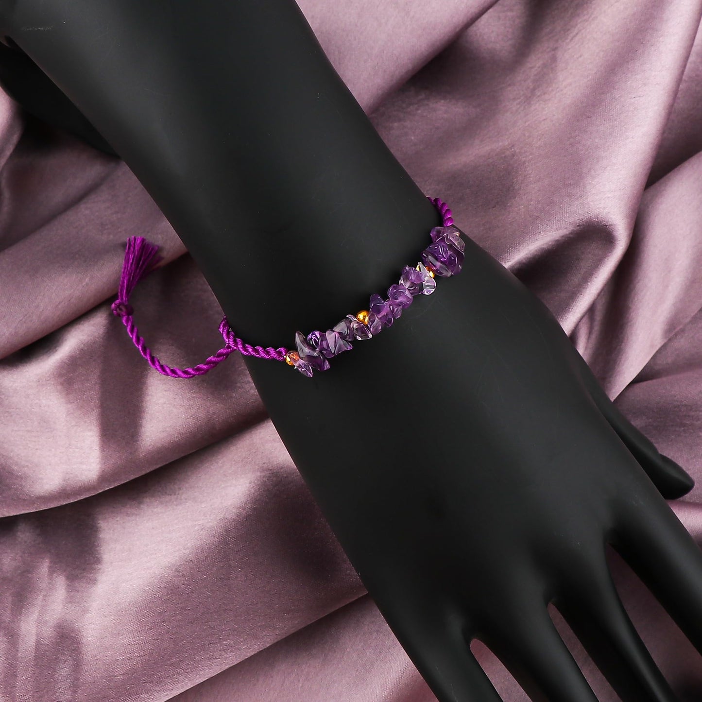 GEMSYMPHONY Amethyst Gemstone Chips Rope Bracelet β Adjustable Handmade Crystal Chip Bead Bracelet for Women & Men, Natural Stone Healing Jewelry, Boho Style, Unisex Spiritual Gift (Amethyst)