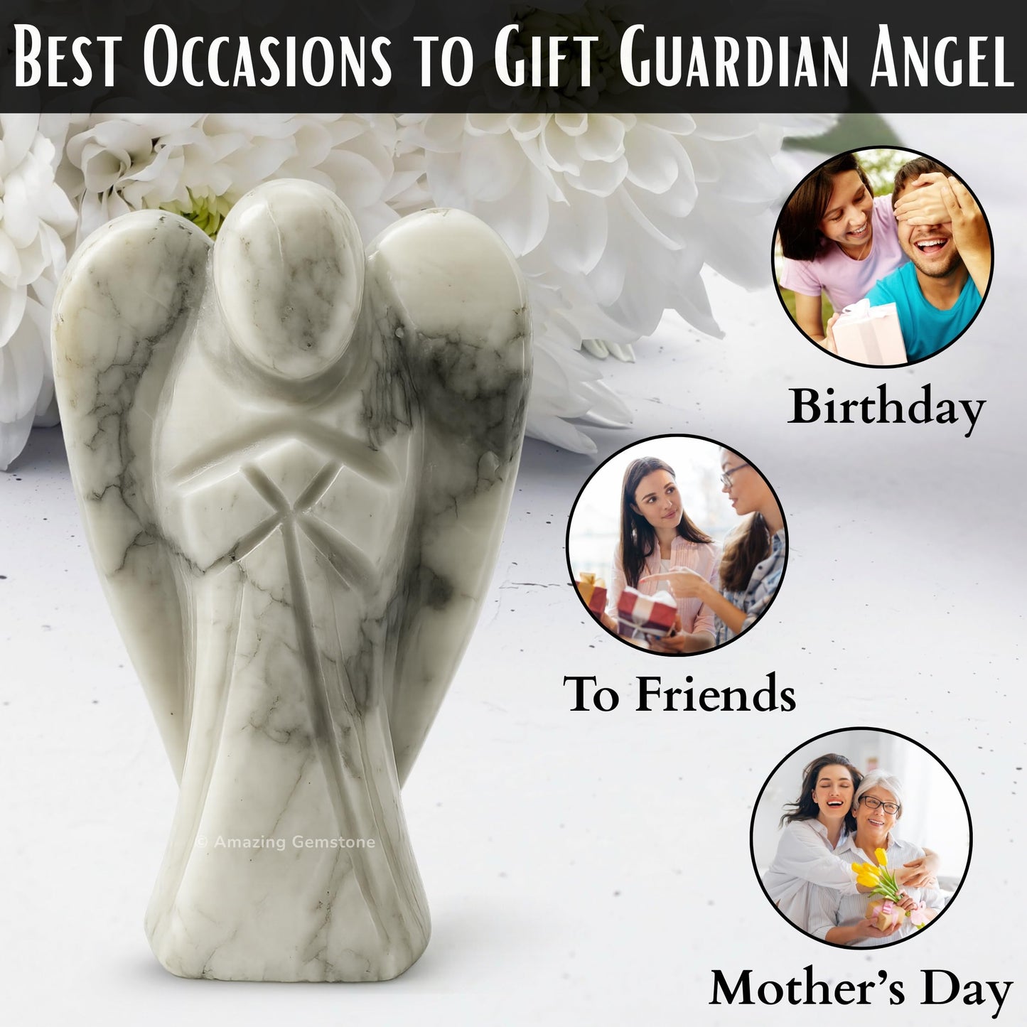 Amazing Gemstone Howlite Angel - Howlite Crystal Angel and Pocket Guardian Angel Crystal Figurines (1.5 inches)