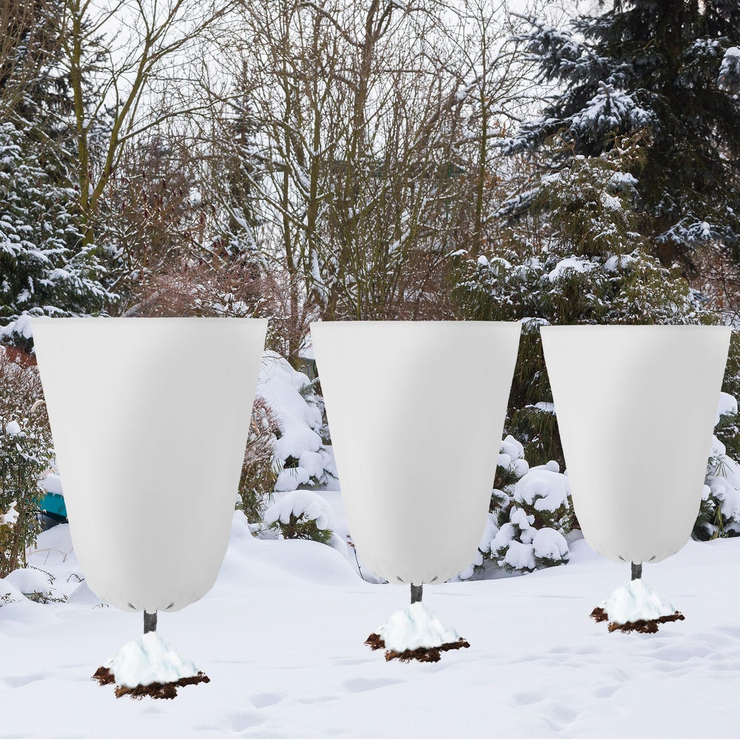 Vincreem 4 Pcs Plant Covers Freeze Protection 35.4" x 59" Winter Frost Blankets for Outdoor Plants with Zipper Drawstring Frost Cloth Freeze Covers Warm Shrub Jacket for Fruit Tree Potted(White)