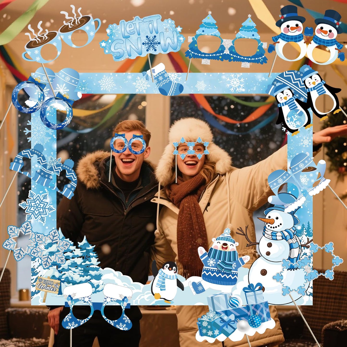 Winter Wonderland Photo Booth Props - Winter Wonderland Party Favors Winter Party Decorations Snowman Photo Booth Props for Christmas Holiday Baby Shower Birthday Supplies