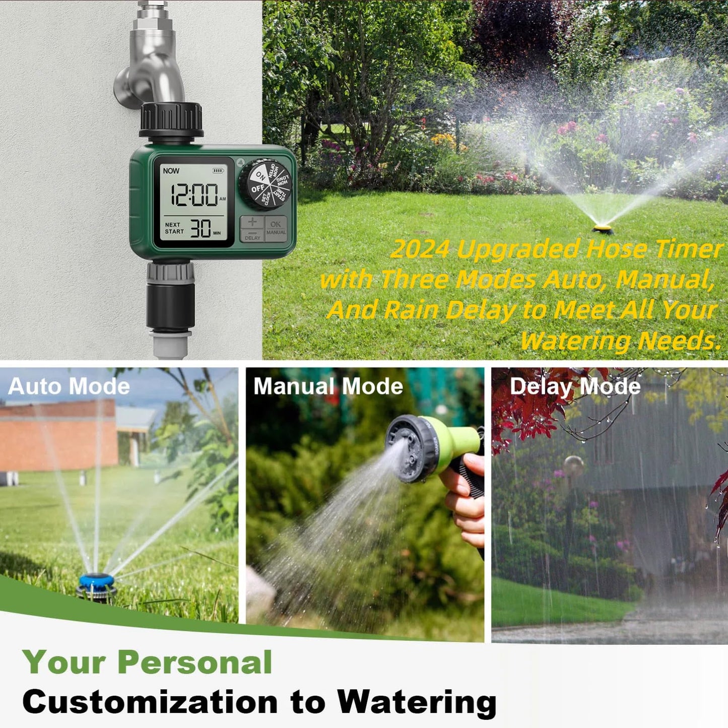 XinFuture Water Timer for Outdoor Garden Hose, Sprinkler Timer for Garden Faucet with Auto/Manual/Rain Delay Mode, Sprinkler Irrigation Controller for Yard Lawn