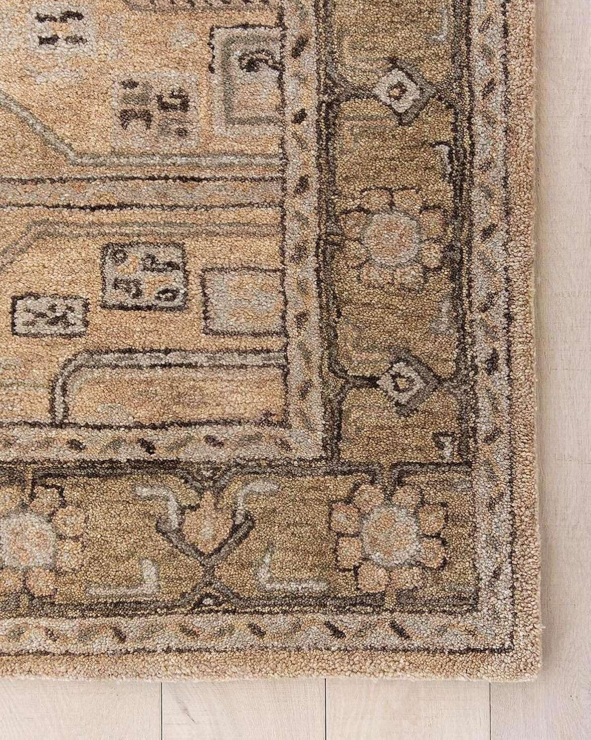 SN ALEFHOME Handmade Rectangular Wool Rug – Ellington Tribal Pattern | Washable & Non-Slip Area Carpet for Living Room & Home Interior(2'6x8' ft_Beige)