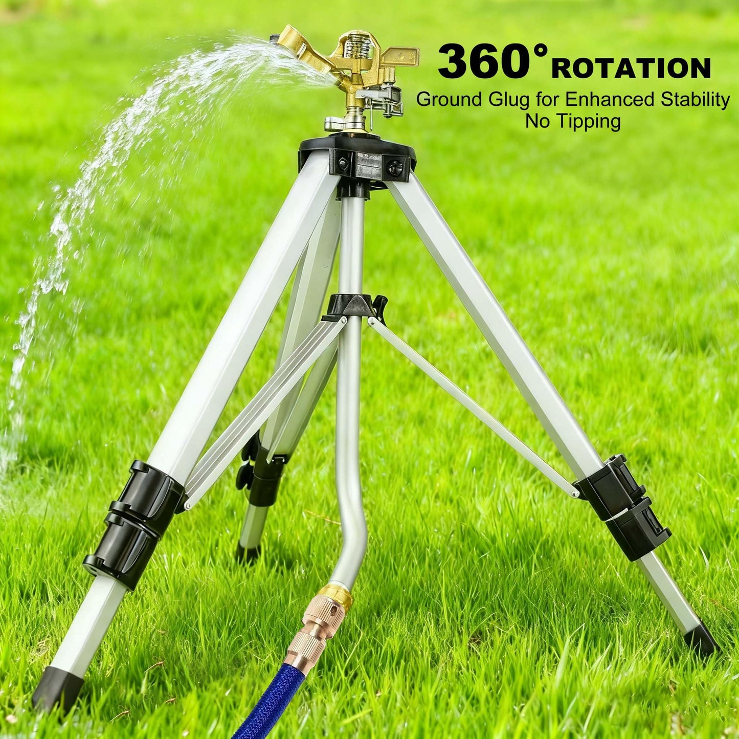 37" Metal Telescopic Tripod Sprinklers, 2 Pack Heavy Duty Impact Lawn Sprinkler for Large Areas, Yard, Courtyards and Gardens