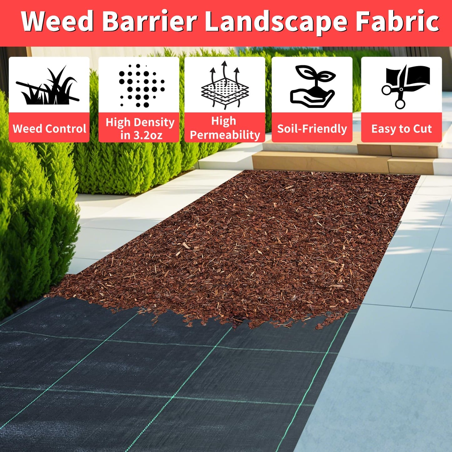 Vanver 4ft x 300ft Landscape Fabric -Heavy Duty Weed Barrier Fabric for Landscaping, Weed Blocker Cloth,Geotextile Fabric for Garden, Driveway & Ground Cover, Garden Weed Mats,Grid Design