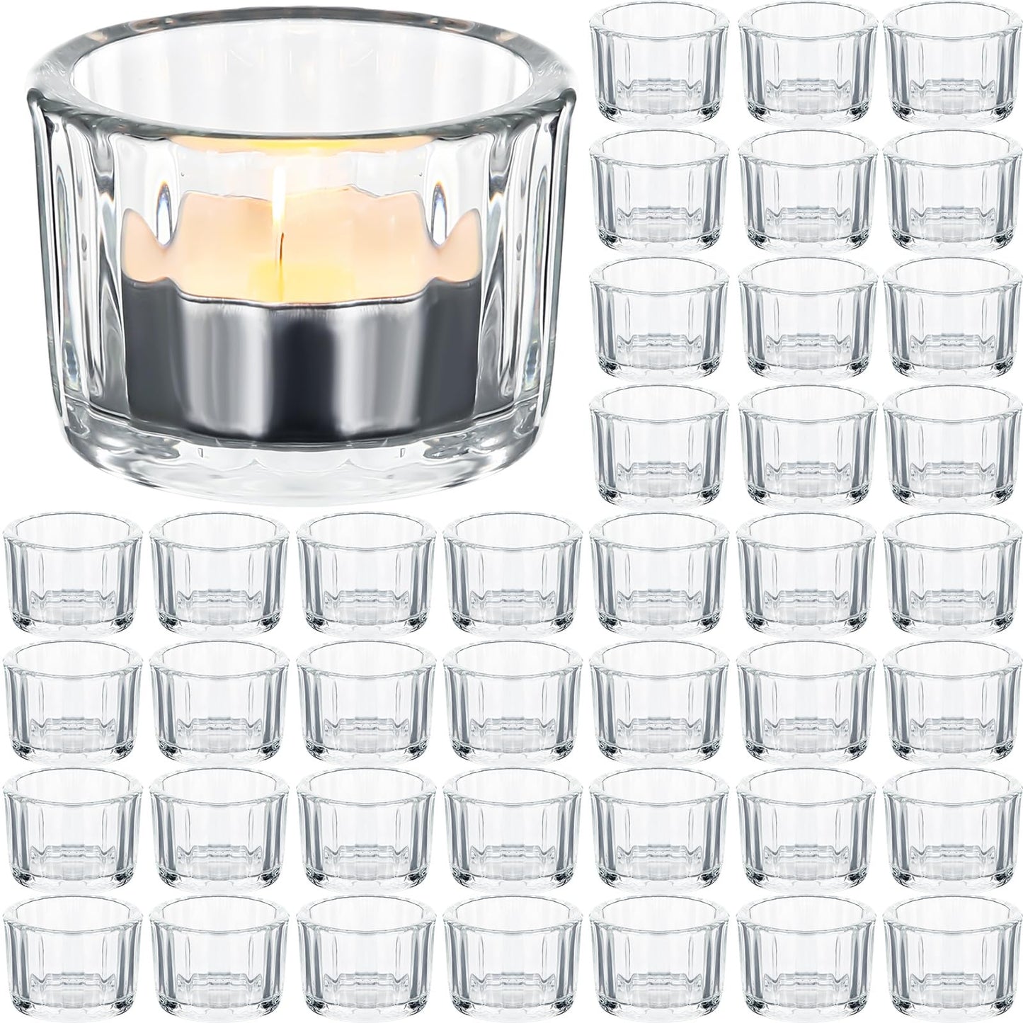 Mumufy 100 Pcs Glass Tealight Candle Holder Ribbed Votive Candle Holder for Centerpiece Wedding Proposal Spa Aromatherapy Meditation Home Decor (Clear)