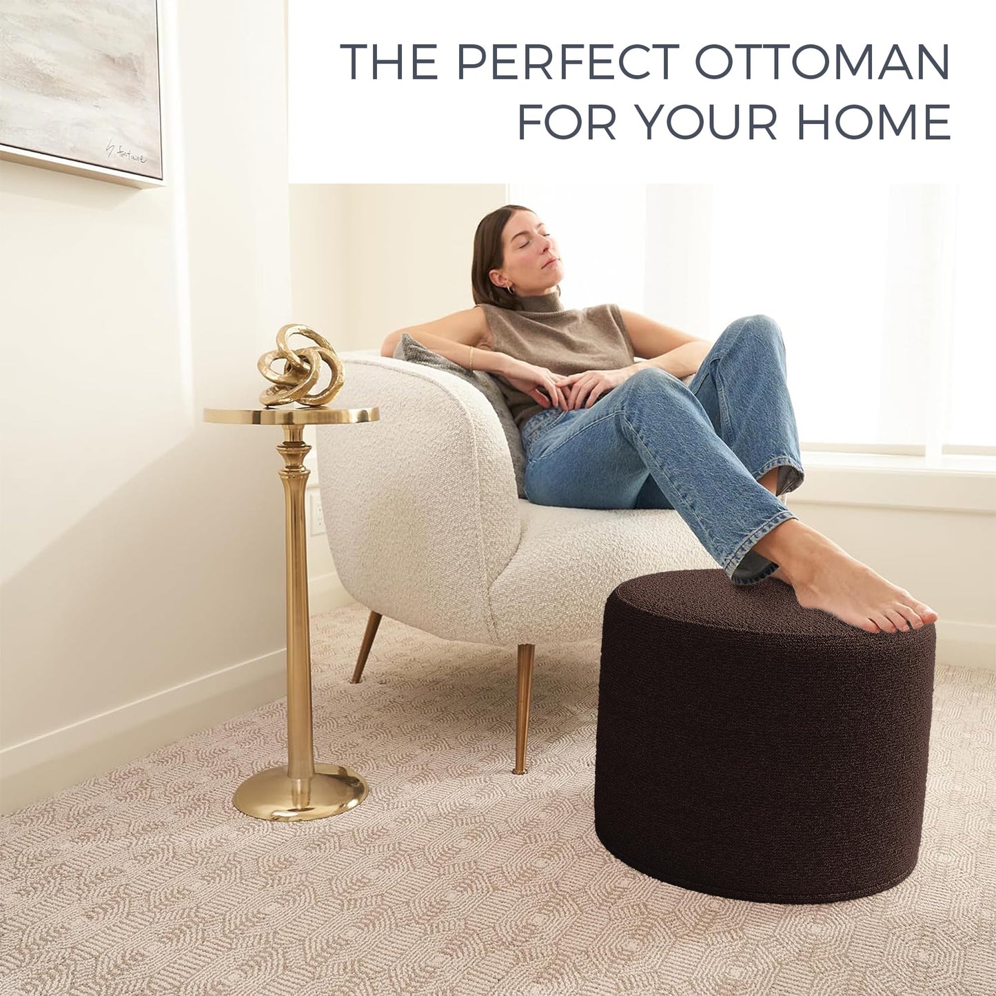 ZICOTO Beautiful Boucle Pouf Ottoman and Foot Rest - Elevate Your Living Room Decor with Lightweight Comfort and Charm - A Modern Foam Stuffed Poof Perfect to Rest Your Feet