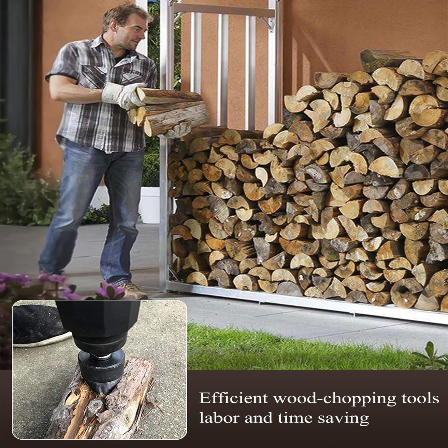 6 Pcs Wood Splitter Drill Bits Set, 42mm+32mm Firewood Log Splitter Cone Bit, Heavy Duty Electric Drill Screw Driver Removable, Kindling Detachable Design Wood Splitting Wedge Tool