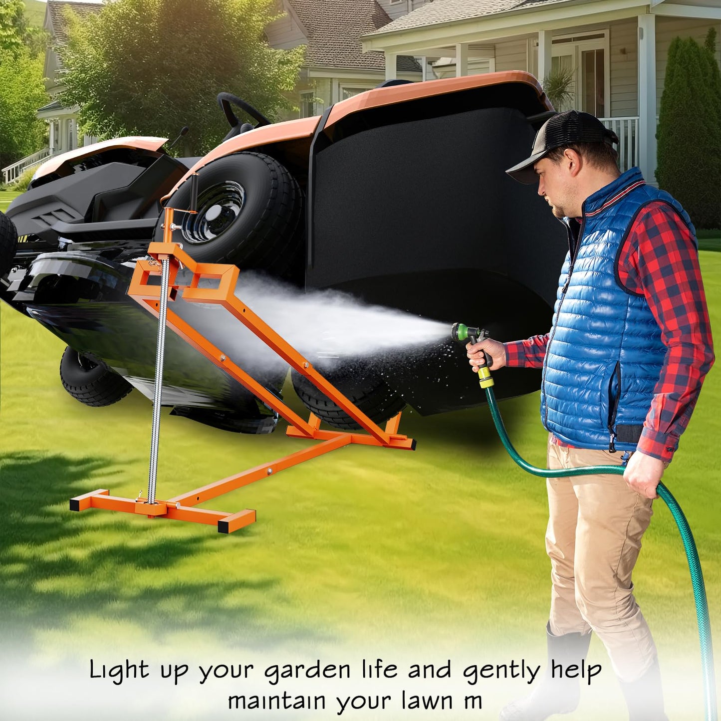 Lawn Mower Lift Jack, 1000 lbs Load Capacity Heavy Duty Riding Mower Lift, Adjustable Height Tractor Jack for Garden & Yard Maintenance, Blade Maintenance, Cleaning & Repair