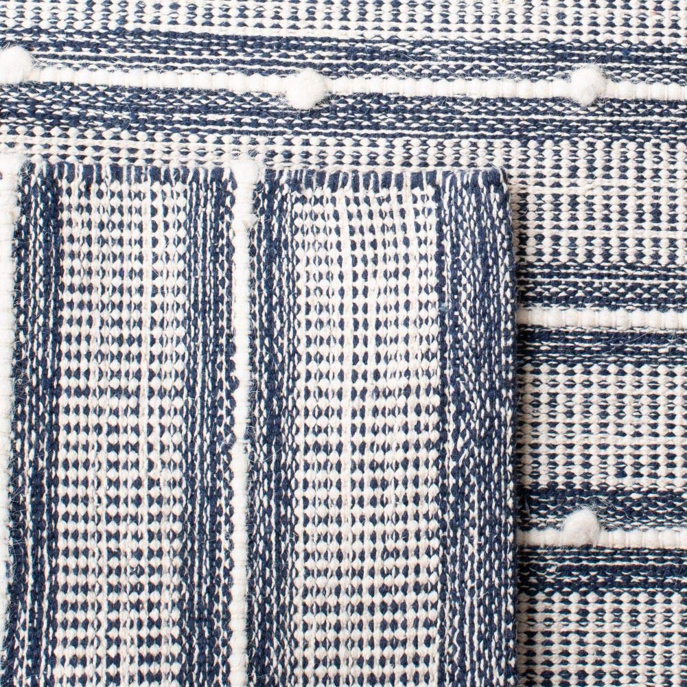 SAFAVIEH Striped Kilim Collection 8' x 10' Navy / Blue STK513N Handmade Flatweave Cotton Area Rug