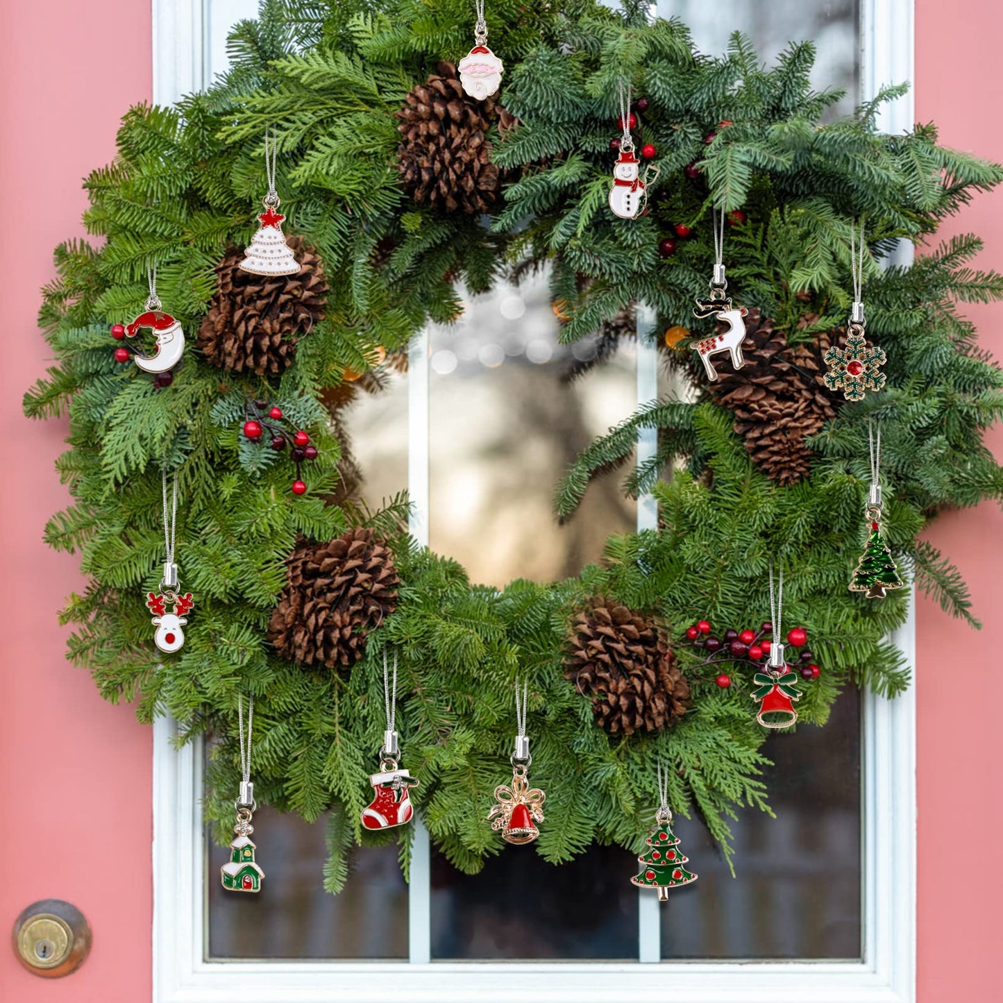 Edenseelake 30 Pcs Christmas Ornaments Set Mini Hanging Resin Metal Christmas Ornament with String for Christmas Tree Decoration