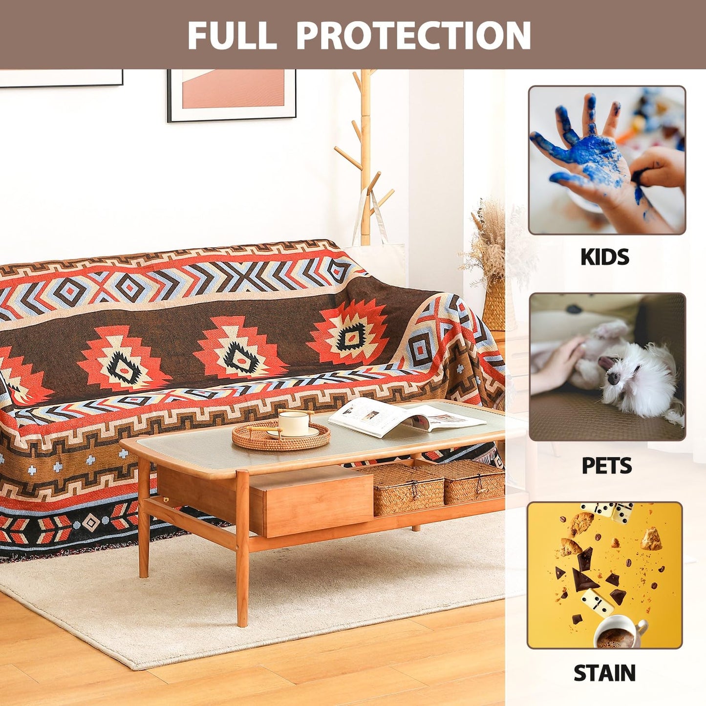 Homcosan Sofa Slipcovers Towel Cover Cotton Knit Geometrical Couch Cover for 3 Seat Cushion Couch Furniture Pet Protector Stylish Throws for Sectional Couch