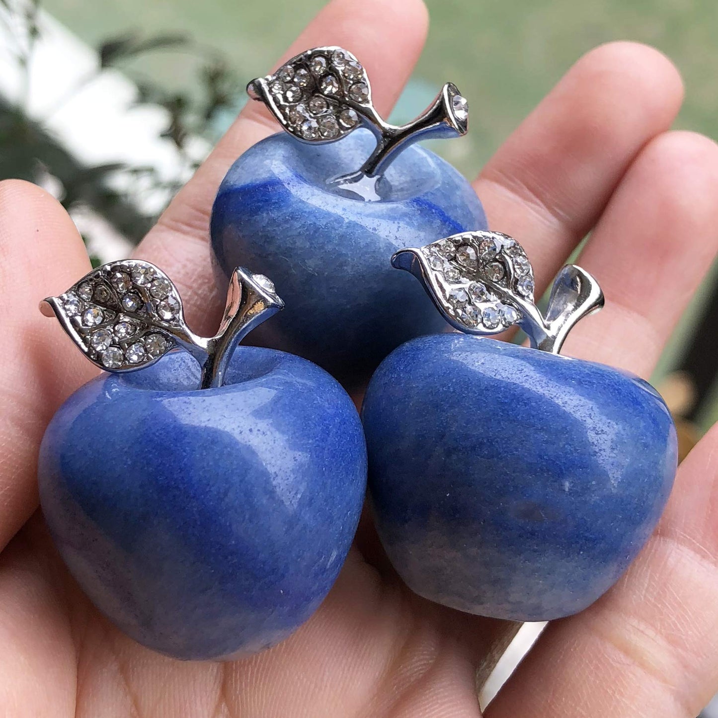 Neyisaa Blue Aventurine Apple Decor, Healing Crystals Pocket Stone Fruit Figurine Craft Home Decoration 30mm