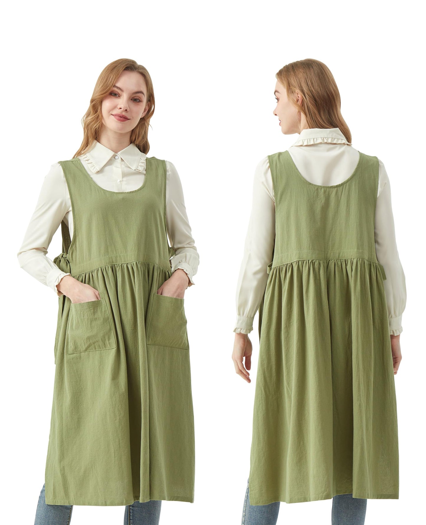 Nanxson Cotton Apron Women Split Plus Size Bib with Pockets for Cooking,Gardening,Painting CFL0003
