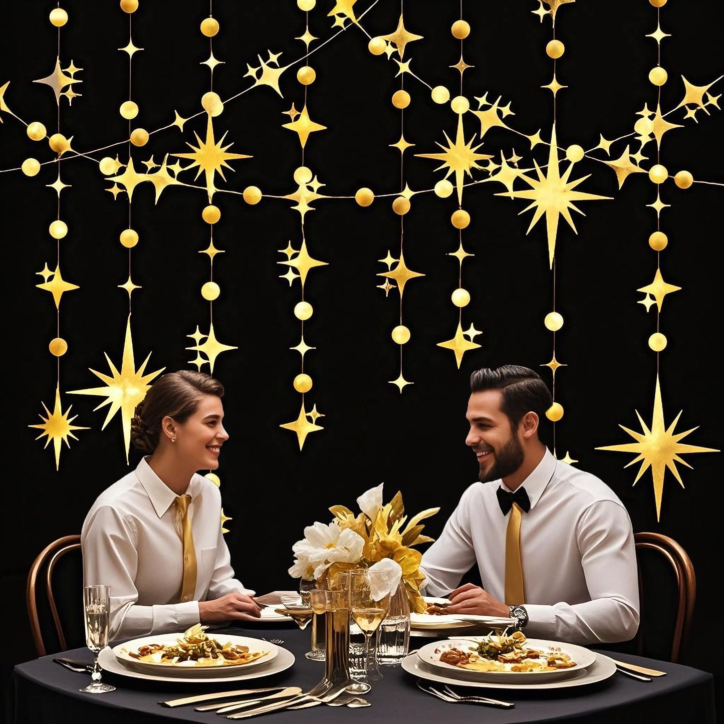 Glitter Gold Star Circle Dot Garland 30 Feet Twinkle Gold Star Circle Dot Ceiling Hanging Banner Backdrop for Birthday Wedding Baby Shower Graduation Disco Party Decorations