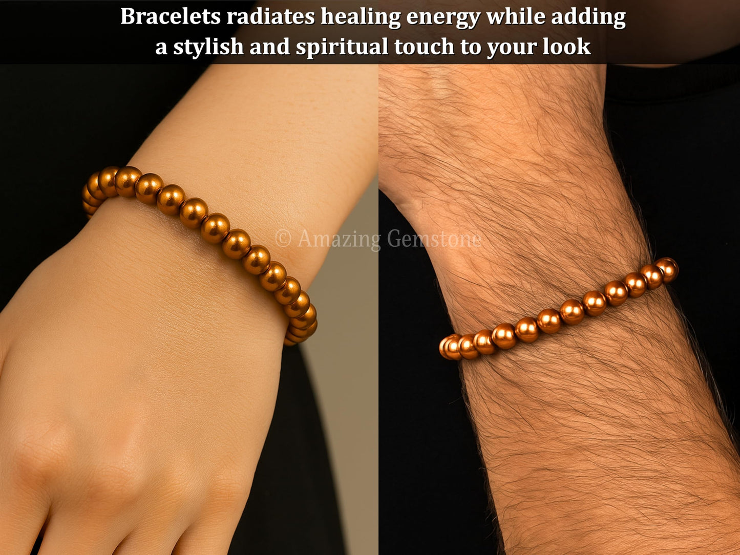 Amazing Gemstone Copper Hematite Bracelet for Women Men's Gifts - Protection Healing Crystal Bracelet - 8mm Gemstone Beaded Stretchable Bracelet Pulseras Para Hombres Mujer Stocking Stuffers Mothers Day Gift