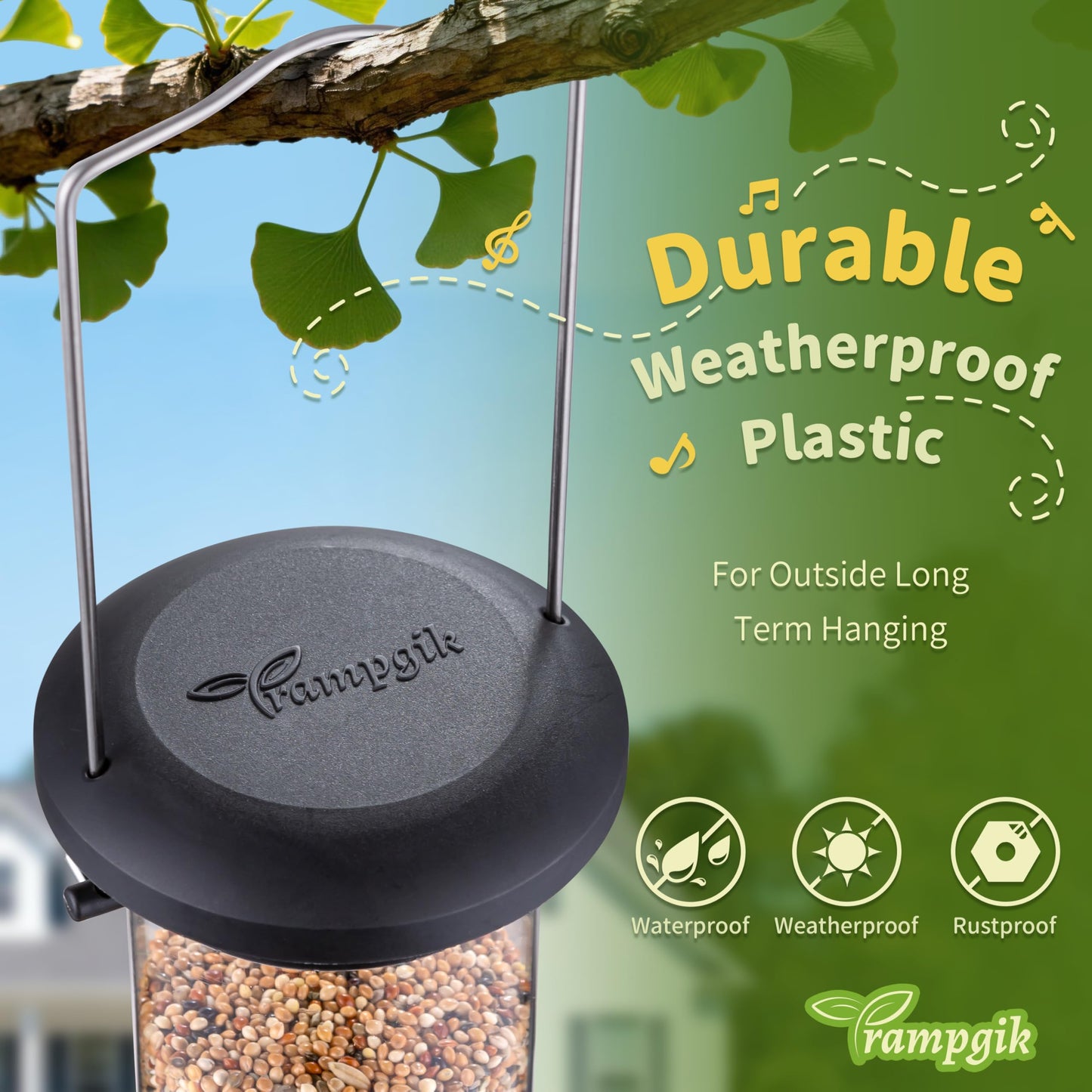Trampgik Bird Feeders for Outdoors Seed Catcher,6 Port Wild Bird Feeders with Tray,Bird Feeders for Outside Hanging for Cardinal 13 Inch,Black,Pack of 1