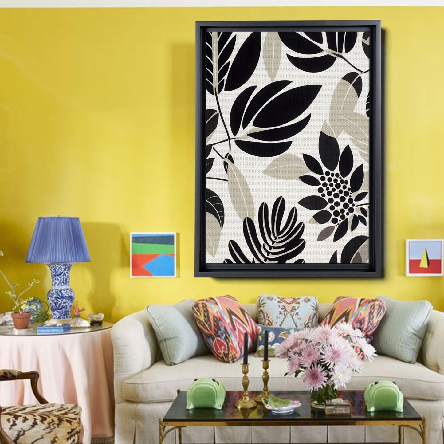 Scandinavian Folk Art, Black and Beige Abstract Botanical Wall Art for Scandinavian Home Decor