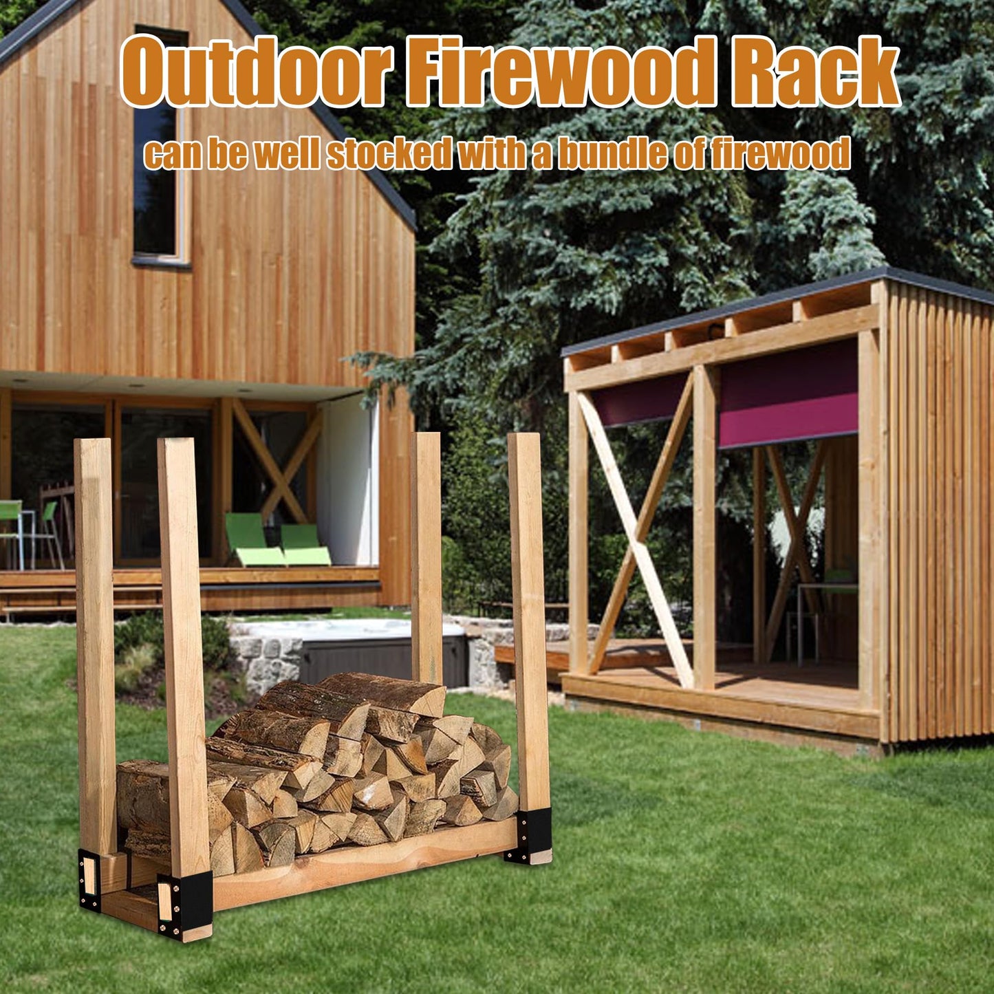 Zhitaoxun 4 Pack Firewood Log Storage Rack Bracket,Indoor Outdoor Adjustable Heavy Duty Powder Coated Steel Holder,Fireplace Wood Storage, Log Holder