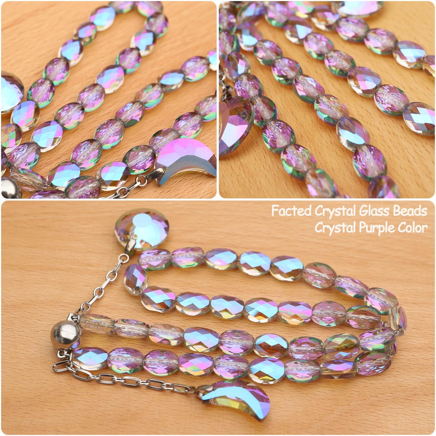 PEDOBO Magnetic Curtain Tiebacks, 2 Pack Crystal Beaded Sun & Moon Pendants Sheers/Draperies Holdbacks for Window Home Office Decor (Purple)