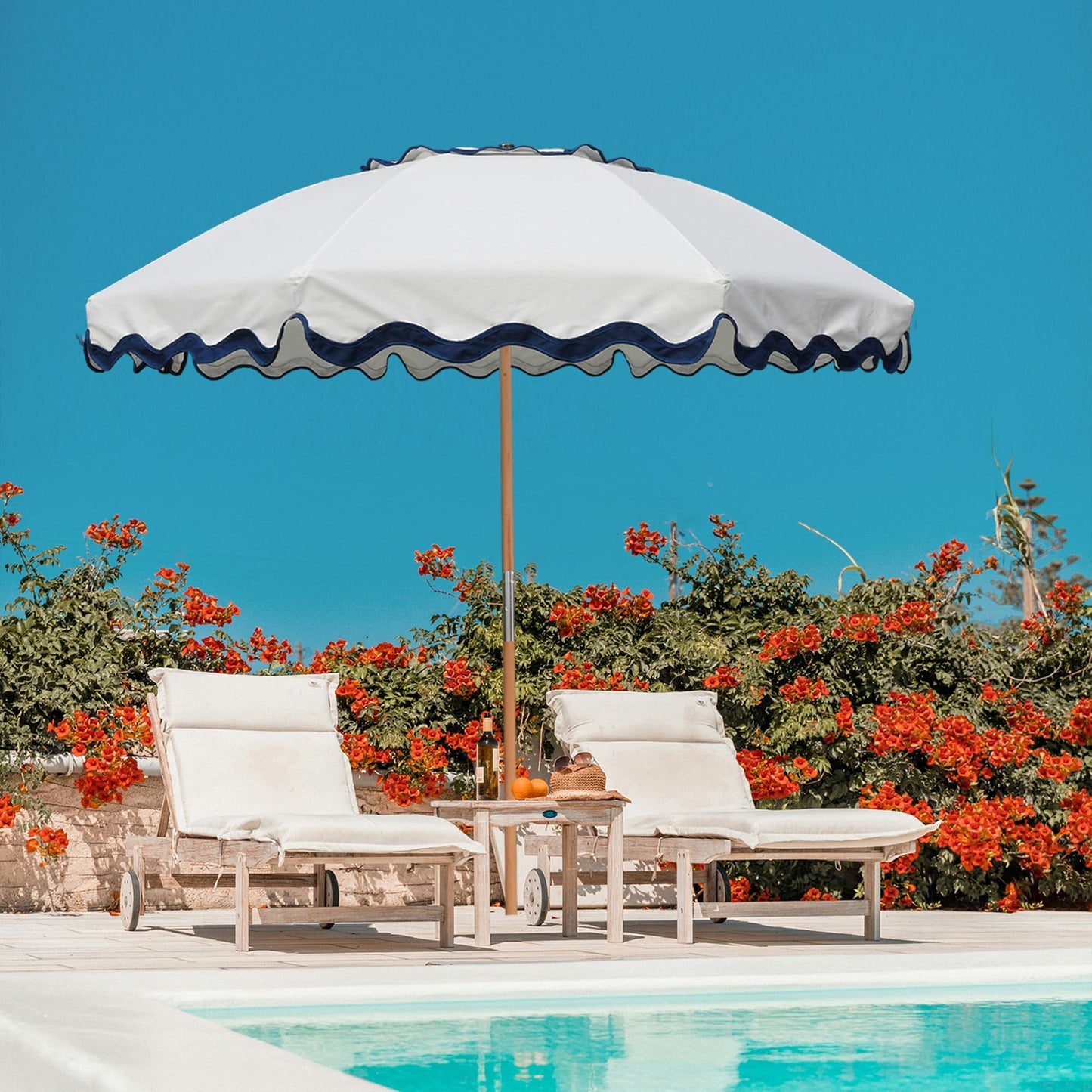AMMSUN 7.8ft Seashore Umbrella, Outdoor Umbrella, Boho Patio Umbrella with UV 50+ Air Vent Ash Wood Pole Carry Bag & Water-Resistant Canvas