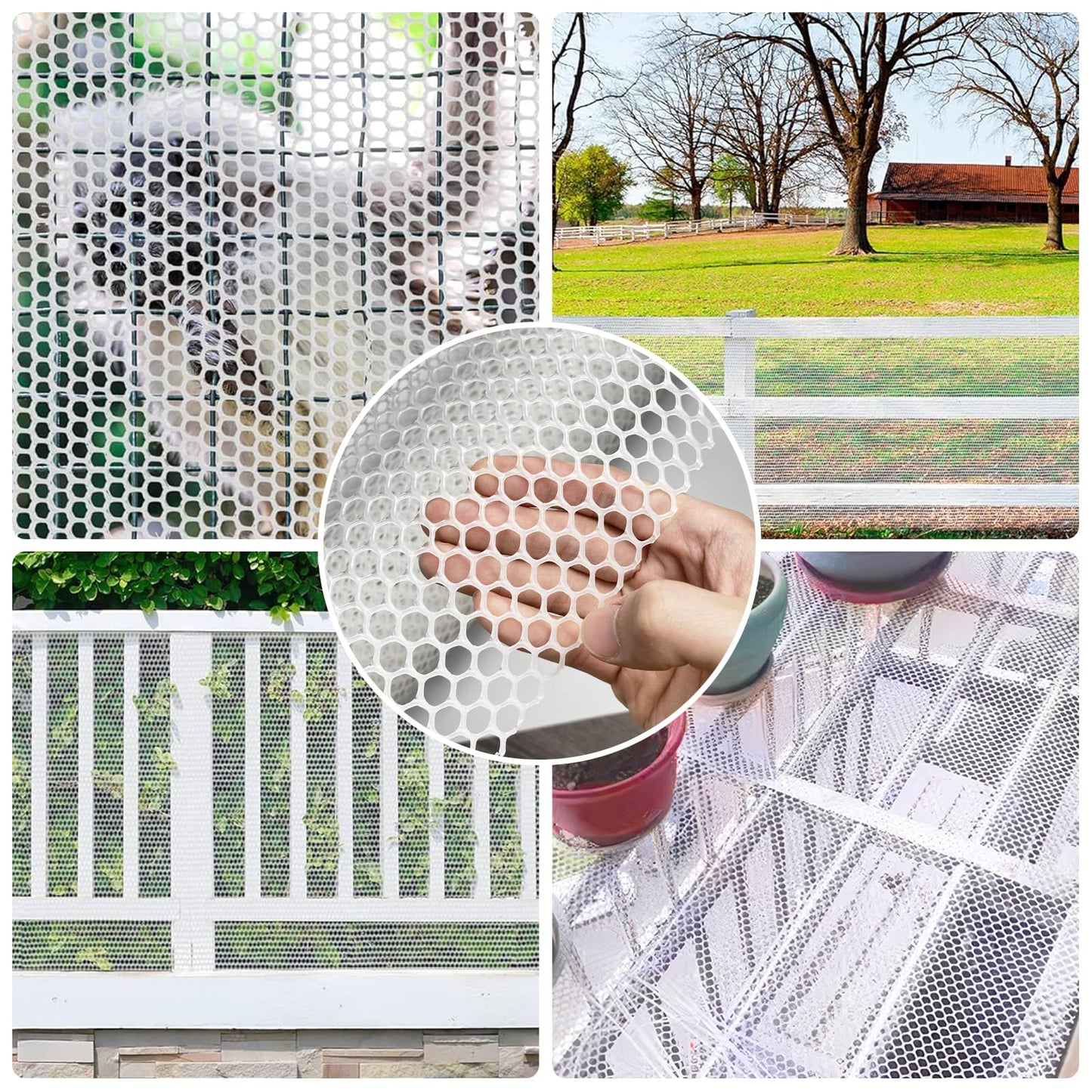 Plastic Wire Mesh Fence 16In x 20Ft, Chicken Wire Fencing for Poultry, Dogs, Rabbits, Snake Barrier, Garden Netting, Balcony Pet Barrier, Lightweight Plastic Mesh for Outdoor Use White