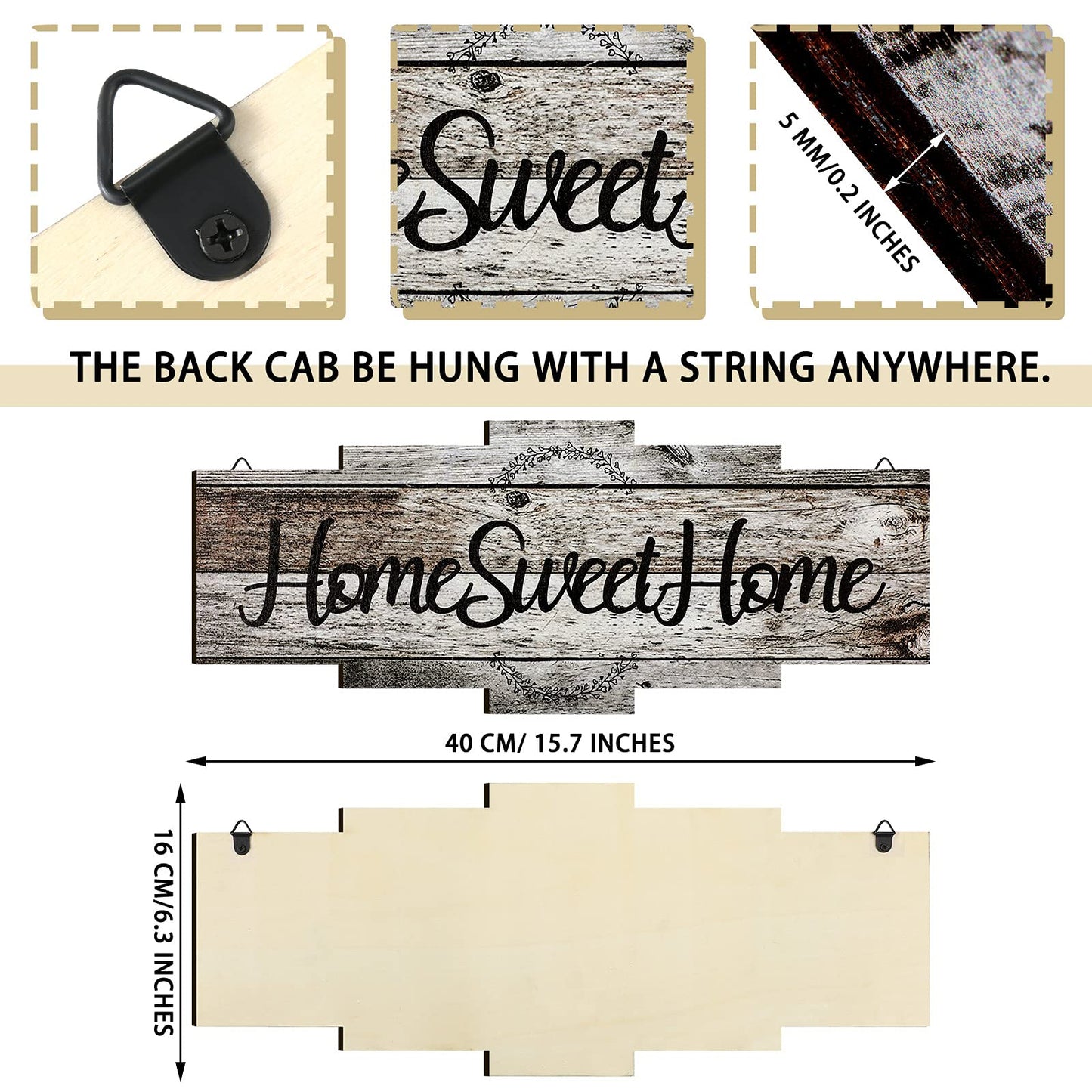 Jetec Home Sweet Home Sign, Rustic Wood Room Wall Decor, Farmhouse Plaque Wall Hanging Wooden Sign for Bedroom, Living Room, Wedding Decor(Gray)