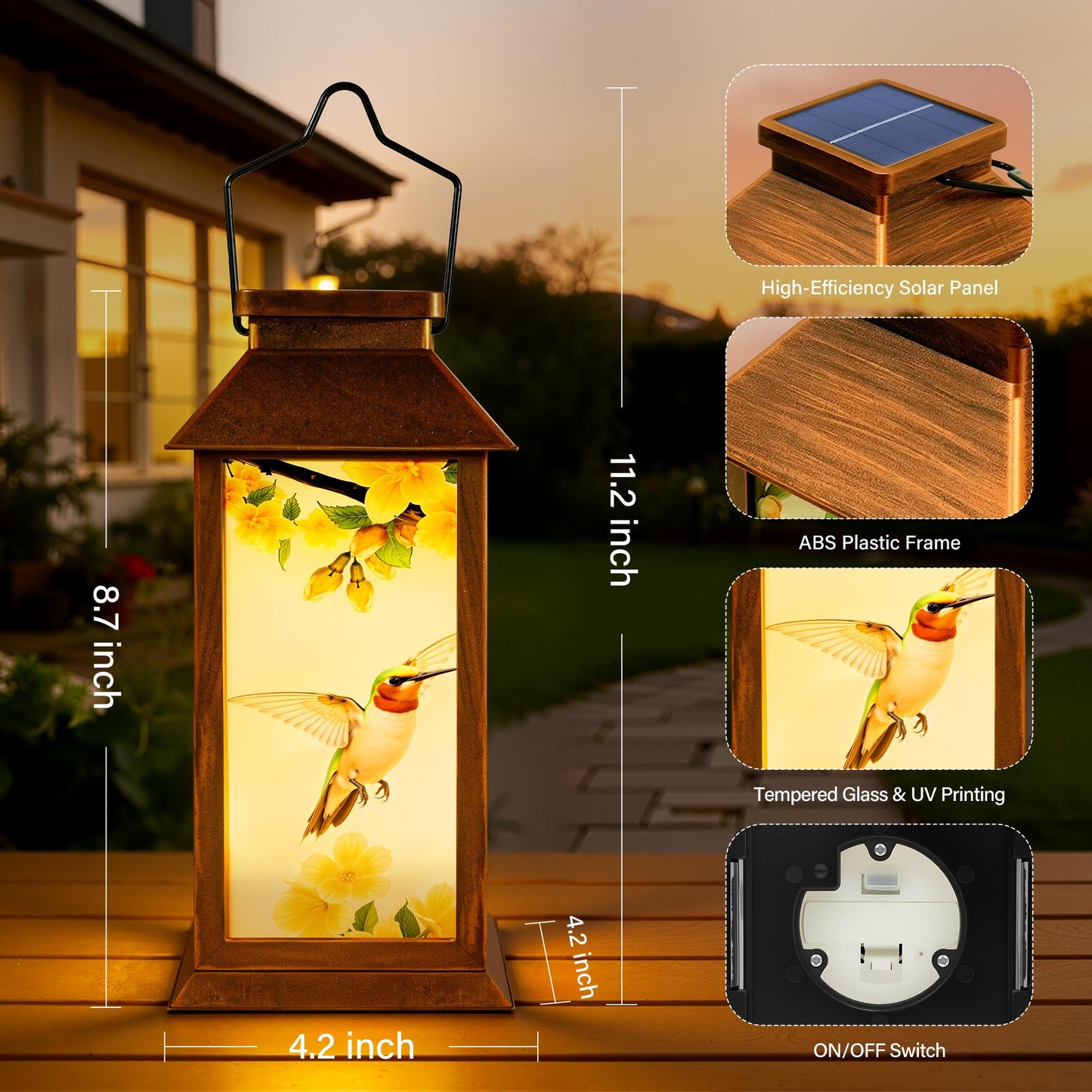 Ccinny Mothers Day Gifts, Solar Lanterns Outdoor Waterproof, Hummingbird Garden Decor Birthday Gifts for Women Mom Grandma, LED Hanging Solar Lights for Outside Yard Patio Lawn Porch