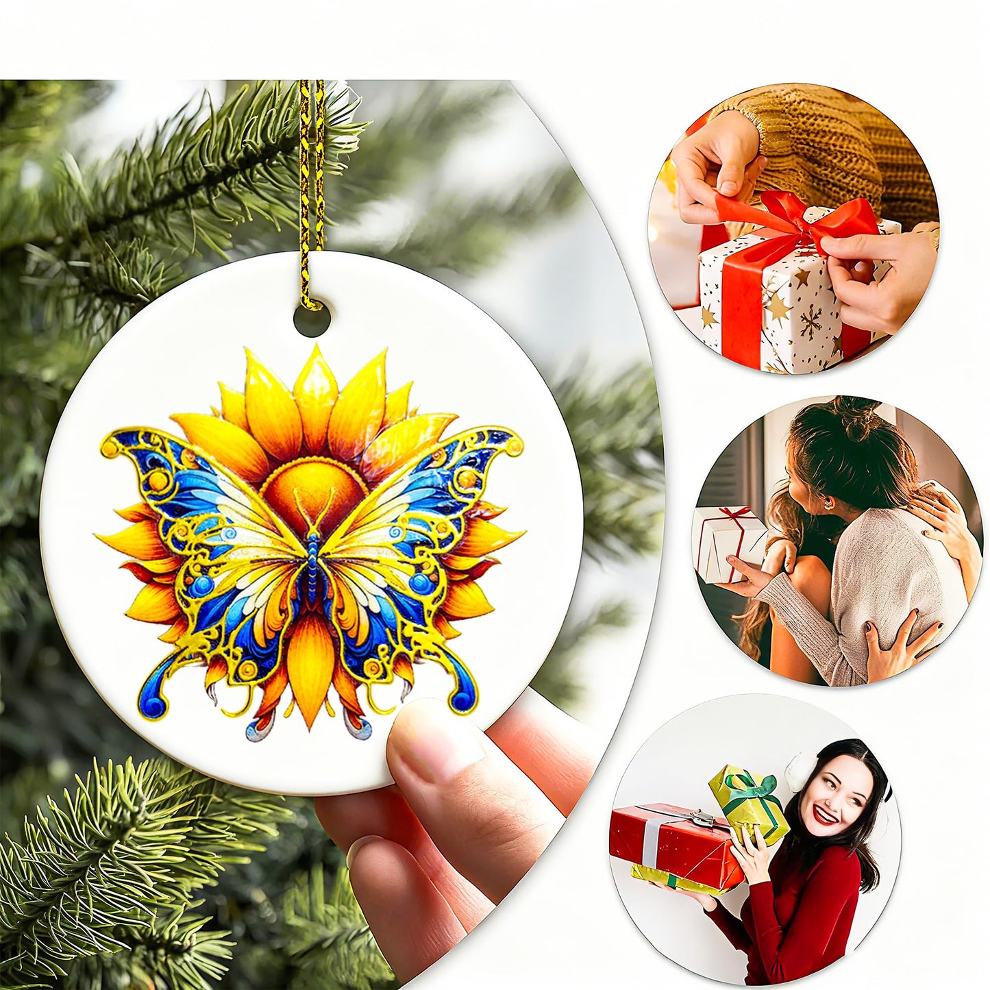 YOXUTEP 3-Pack Ceramic Butterfly Ornaments, Hand-Painted Christmas Tree Decor for Home, Exchange, Xmas Presents & Festive Decoration