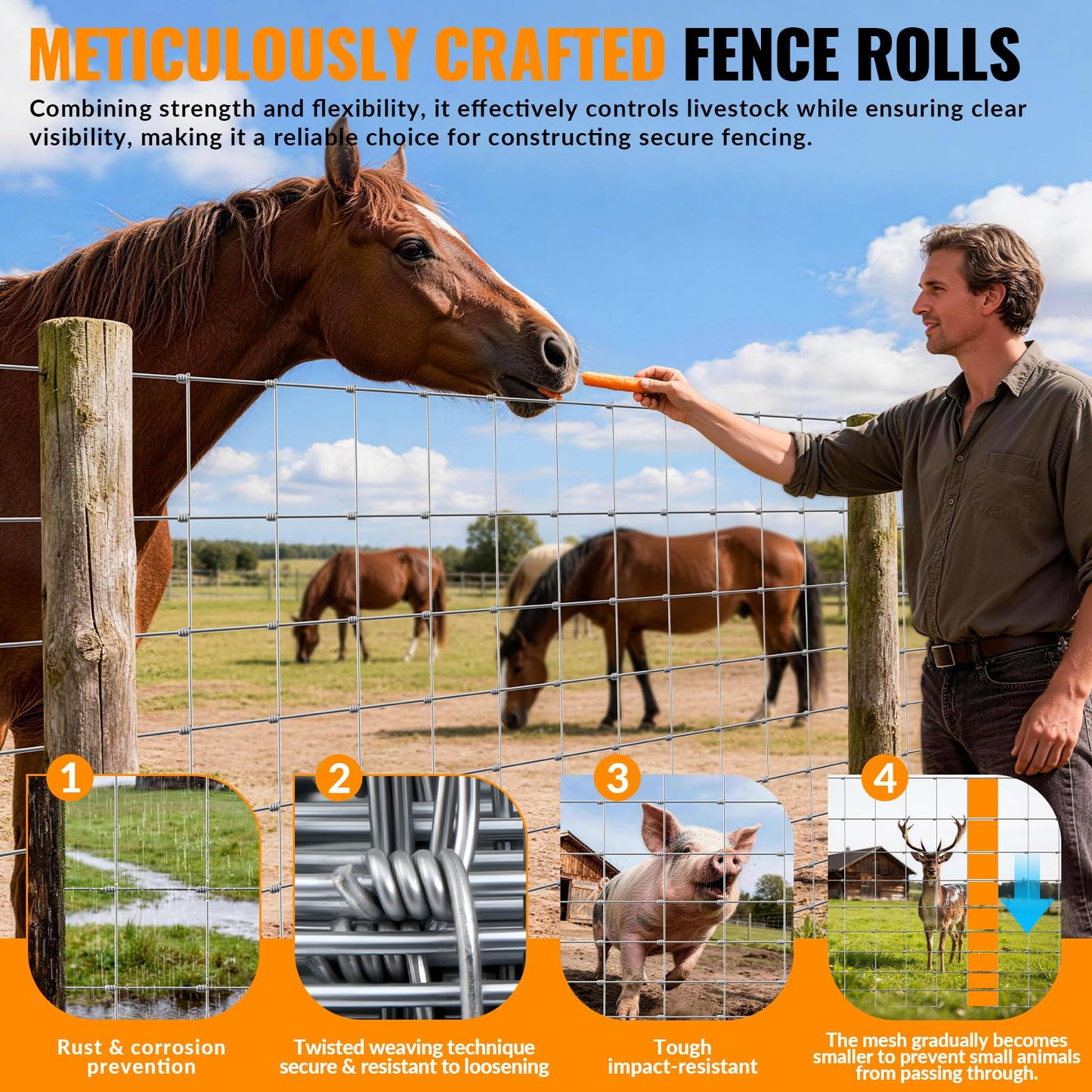 Cattle Farm Fence 4ft x 115ft Heavy Zinc Coating Galvanized Wire Fencing 16GA, for Goat Deer Yard Livestock Animals Protection