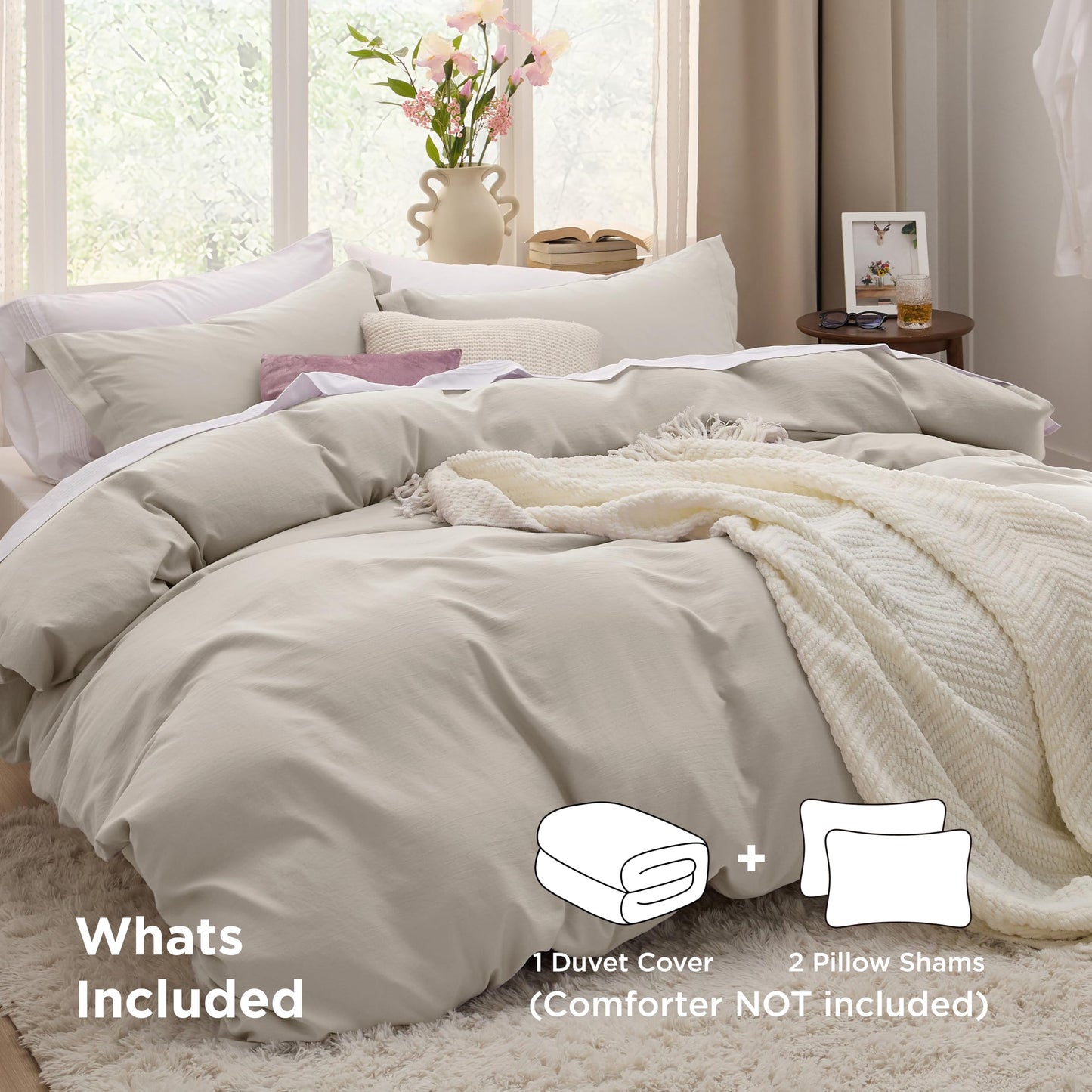 Bedsure Duvet Cover Queen Size - 3 Pieces Prewashed Extra Soft Bedding Set, Includes 1 Duvet Cover 90x90 Inches with Zipper Closure & 2 Pillow Shams, Linen, Comforter Not Included