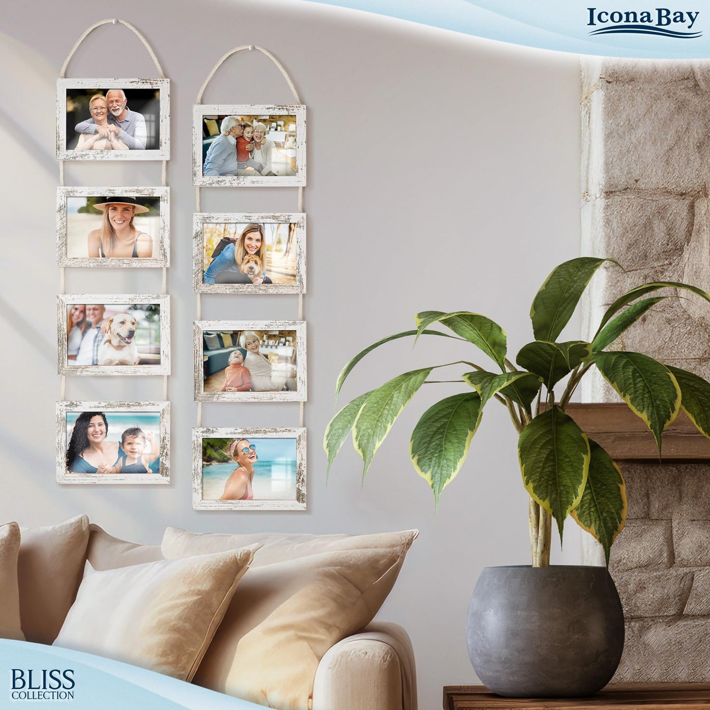 Icona Bay - 4x6 Wall Hanging Picture Frames Collage with 8 Openings - Distressed White, 2 Pack - Casual Style Engineered Wood Frames - Wall Mount Only - Bliss Collection