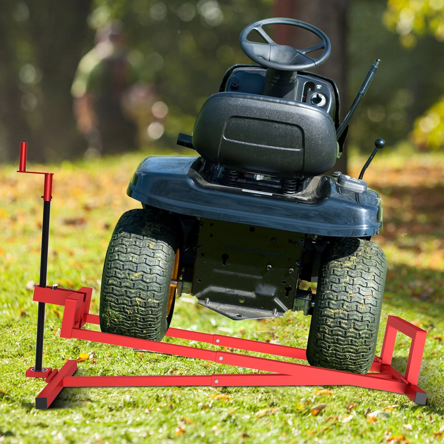 LESANM Lawn Mower Lift Jack, Lifting Platform 882 Lbs Capacity Telescopic Maintenance Jack for Garden Tractors and Riding Lawn Mower with Manual Handle & Power Tool Extension Handle - Red