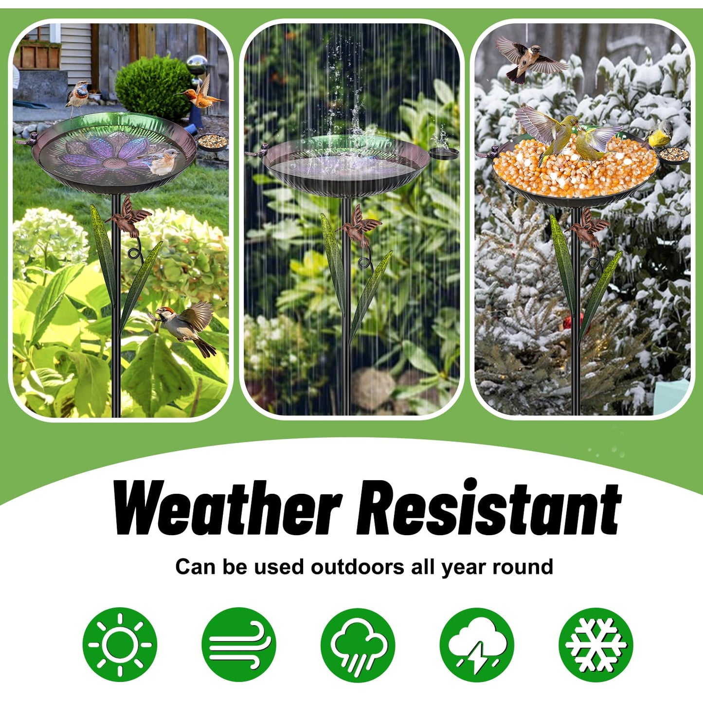 YALINKA 41.5" Metal Bird Bath for Outside, Detachable Birdbath Sturdy 5-Prong Stake Base with Bowl & Decorative Birds, Durable Iron Garden Birdbath & Feeder for Patio Wildlife Décor (Purple to Green)