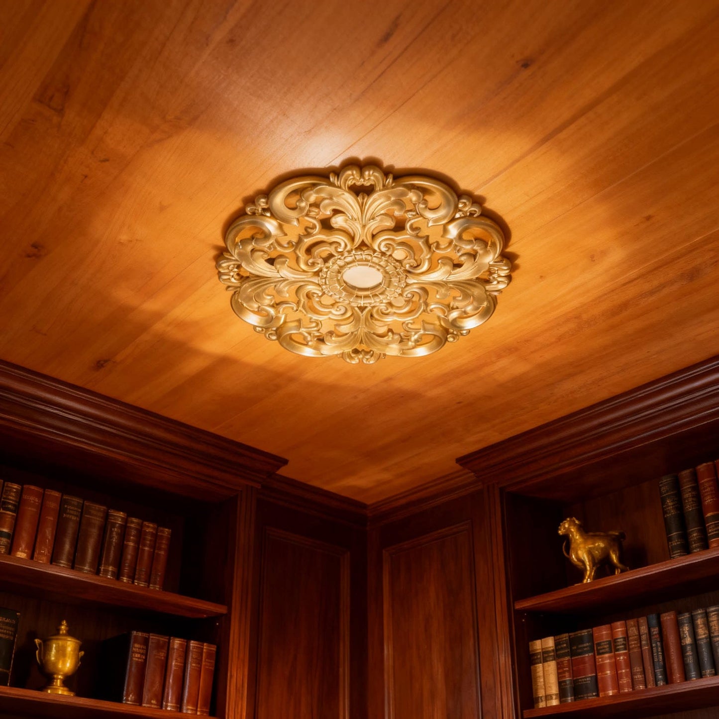 LUOZZY 2pcs European Style Ceiling Material Round Base Decorative Ceiling Light Decoration European Style Plastic Hollow Ornaments for Lighting Home Supply - Champagne Gold