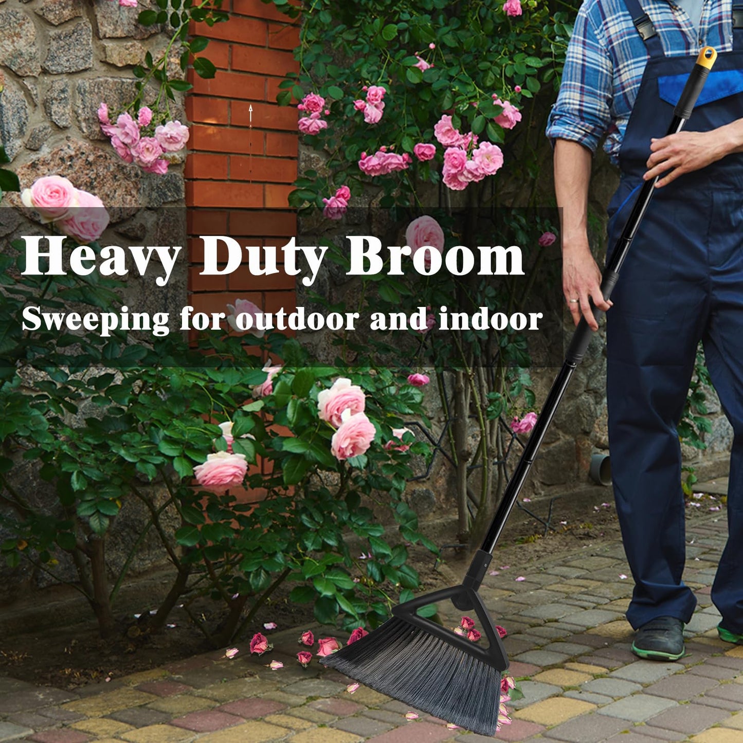 PUTNATRUE Heavy Duty Broom Outdoor Indoor, Upgraded Commercial Angle Brooms, Black Broom for Sweeping House, Restaurant, Kitchen, Garage, Courtyard