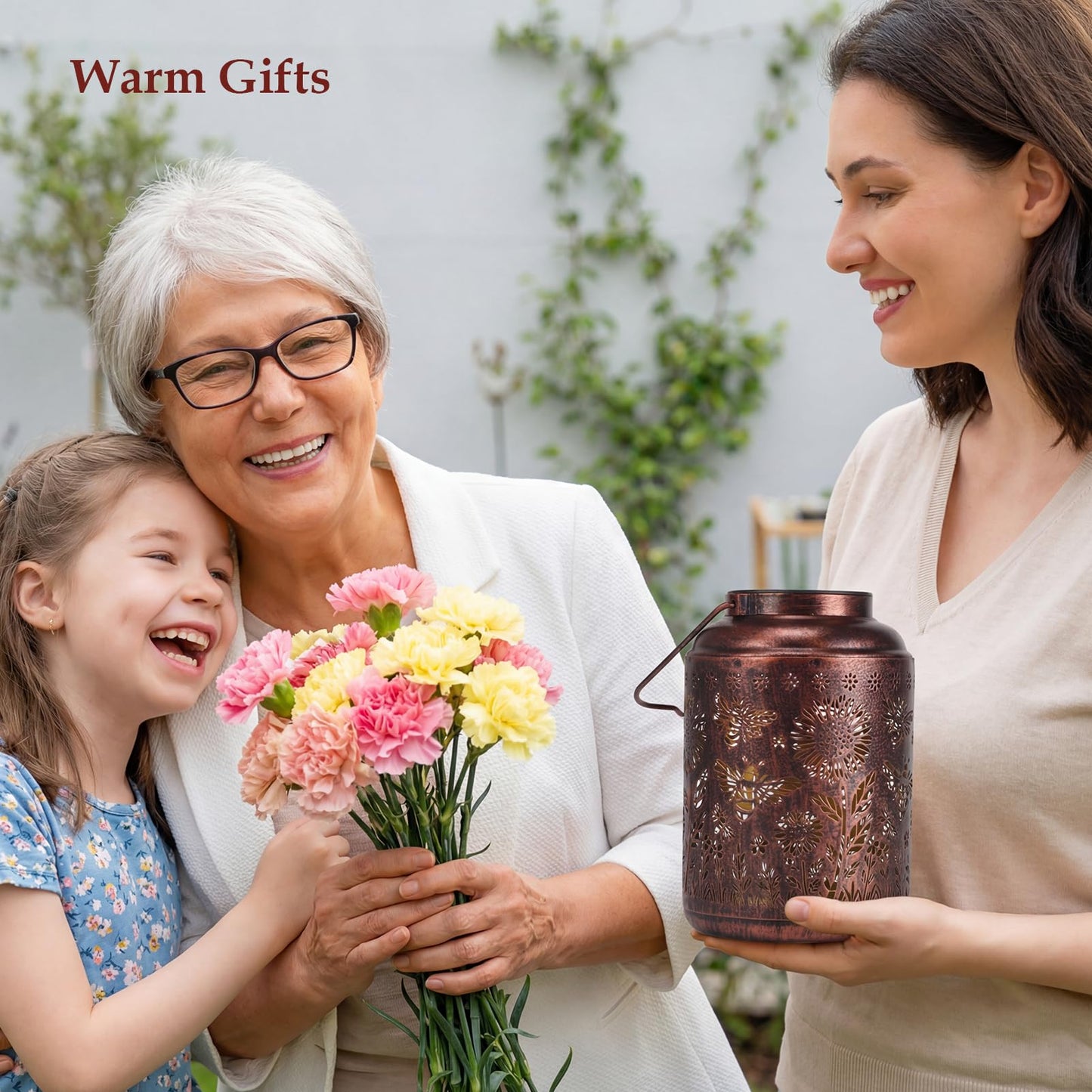 Calenzana Outdoor Waterproof Solar Lanterns Bee & Sunflower Hanging Solar Garden Light, Christmas Birthday Gifts for Women Mom Grandma, Metal Solar Decoration Outside for Yard, Patio, Backyard, Porch