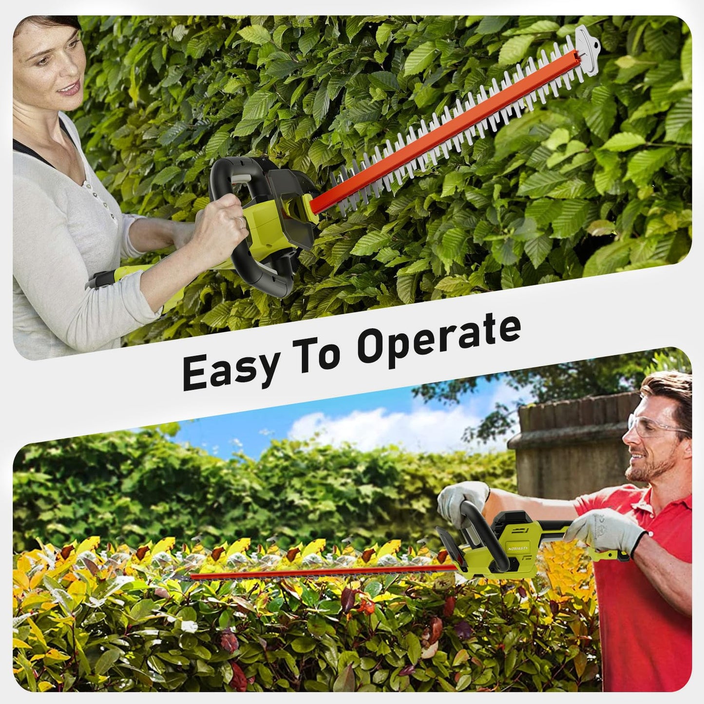 22 Inch Hedge Trimmer Cordless with 2 Batteries and Charger, 20V Handheld Electric Hedge Trimmer with Dual-Action Blades, Lightweight Bush Trimmer Pruning Shears Grass Cutter Shrub for Yard and Garden