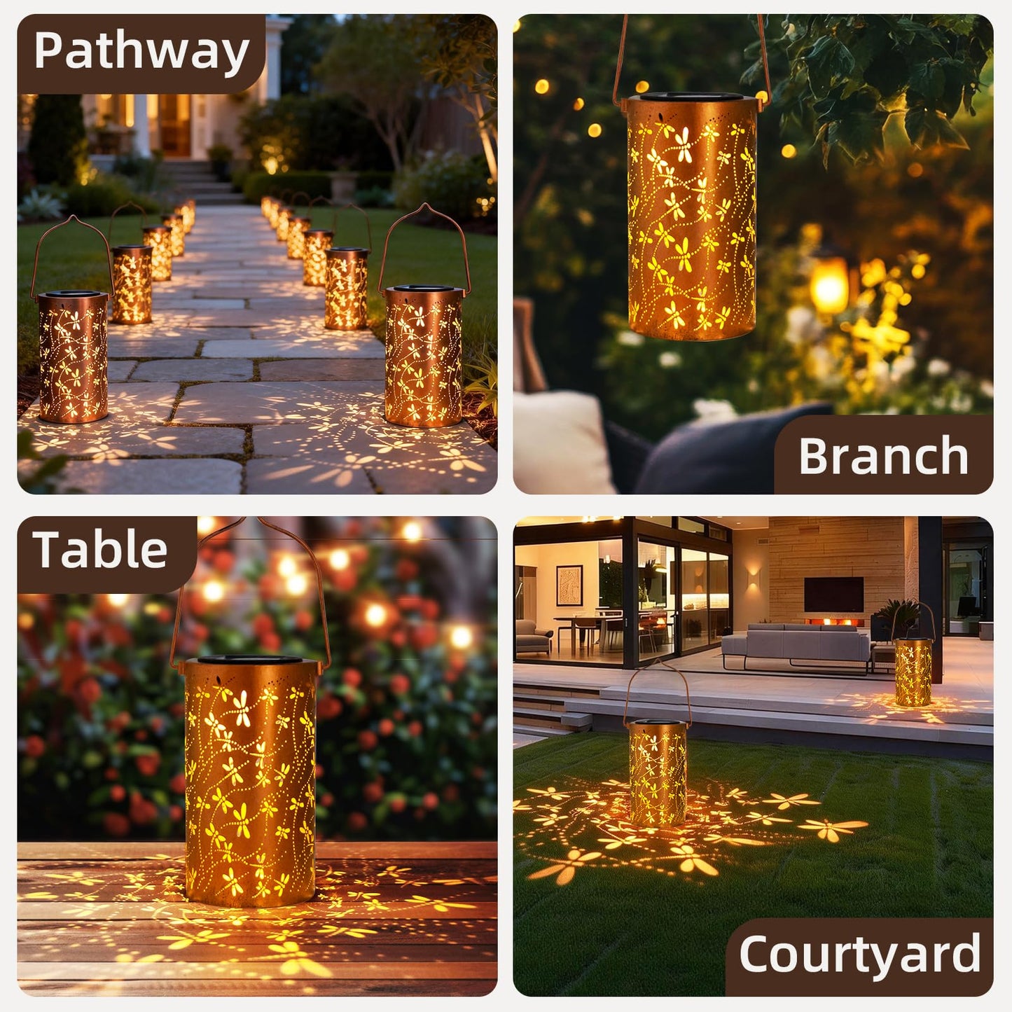 DIBIEECN Mothers Day Gifts for Mom, Birthday Gifts Grandma Ladies Solar Lanterns Outdoor Hanging Hollowed-Out Metal Waterproof LED Garden Decor Outside for Patio Yard Porch, Dragonfly, 1 Pack