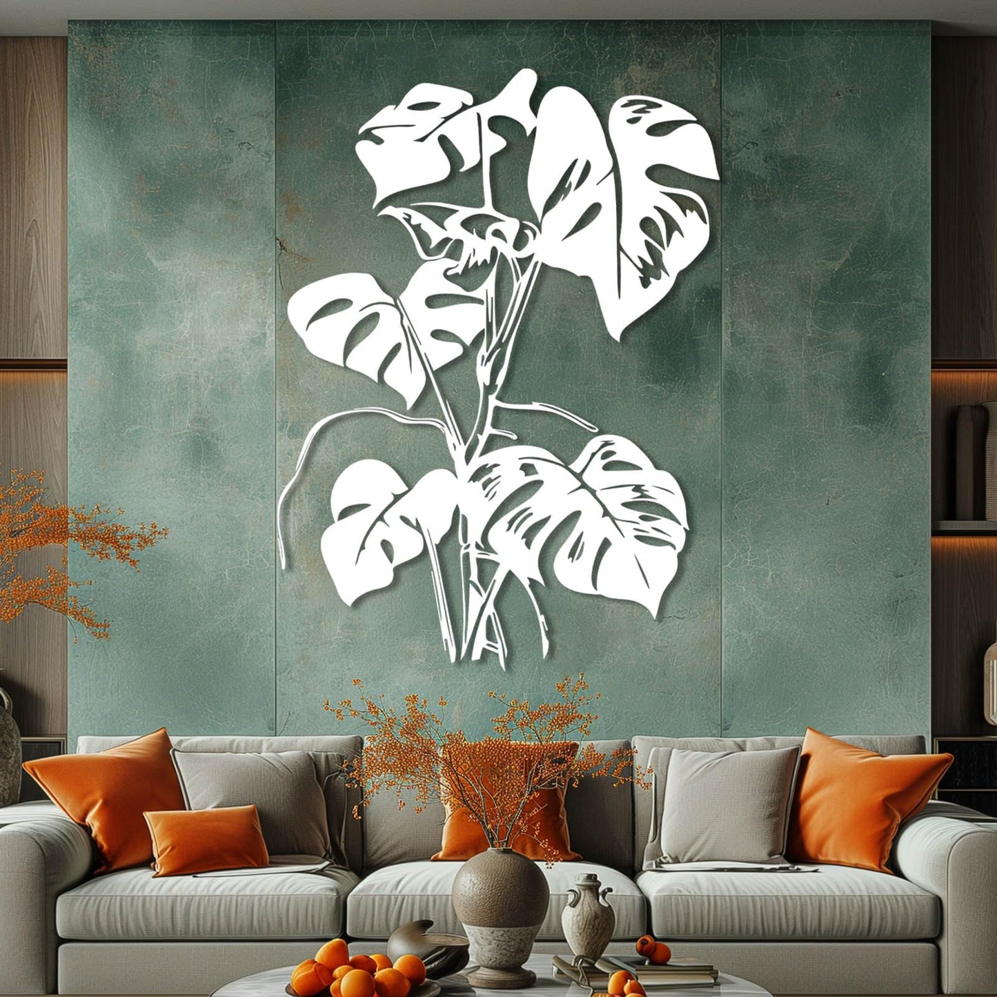 Monstera Leaf Metal Wall Art, Tropical Monstera Leaf Metal Wall Decor, Tropical Plant Line Art Wall Decor, Tropical Leaves Wall Sculpture, Nature Wall Hanging for Living Room (Silver, 41"x30"/105x77cm)
